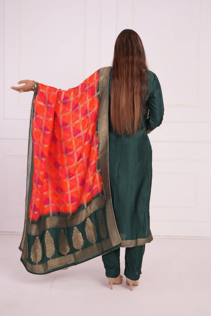 Women Ethnic Motifs and Zari Embroidered Kurta with Trouser & Banarsi Dupatta