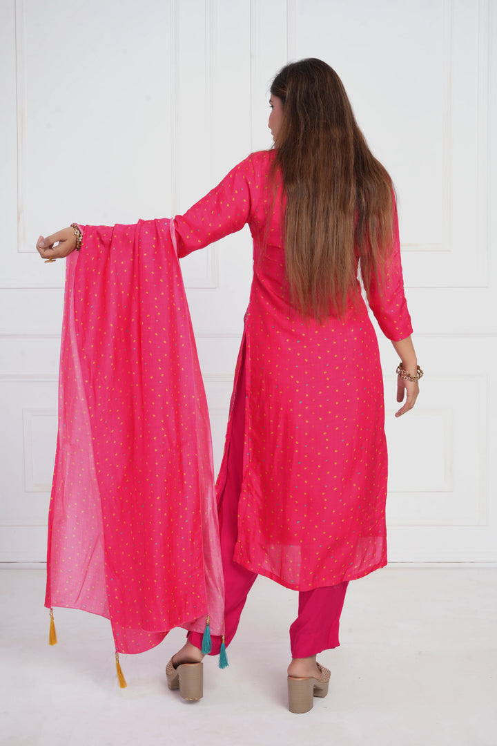 Ethnic motif zari sequinned embroidered silk kurta pant and dupatta
