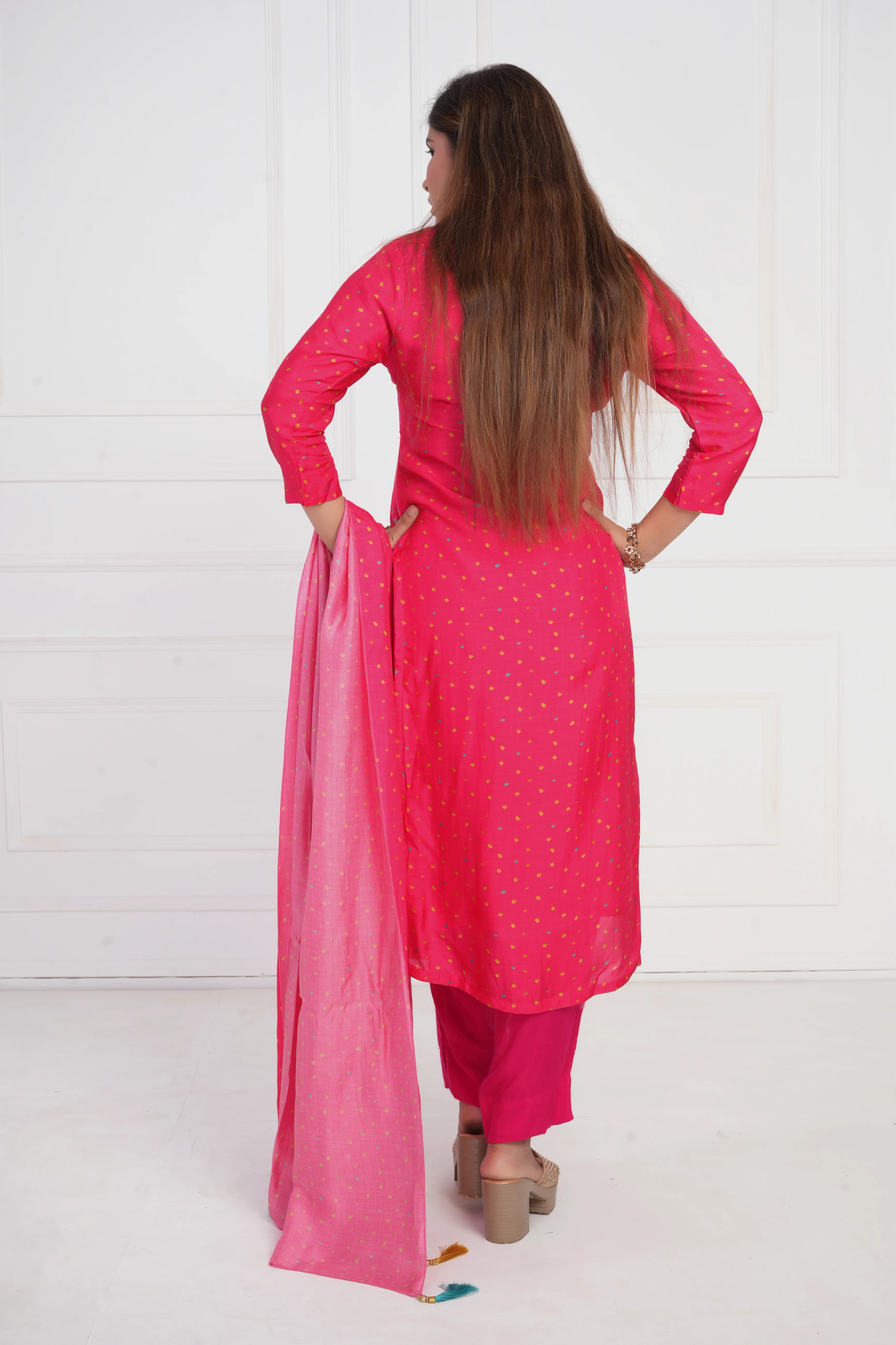 Ethnic motif zari sequinned embroidered silk kurta pant and dupatta