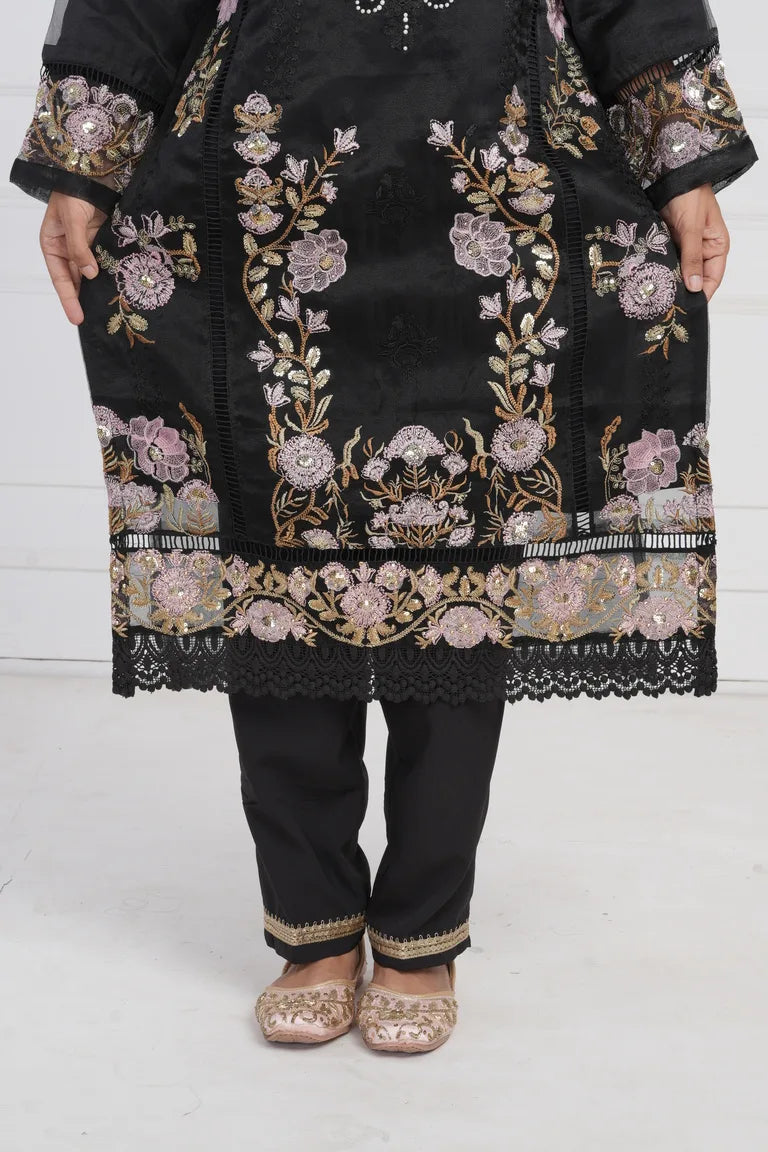 Ethnic motif zari sequinned embroidered silk kurta pant and dupatta