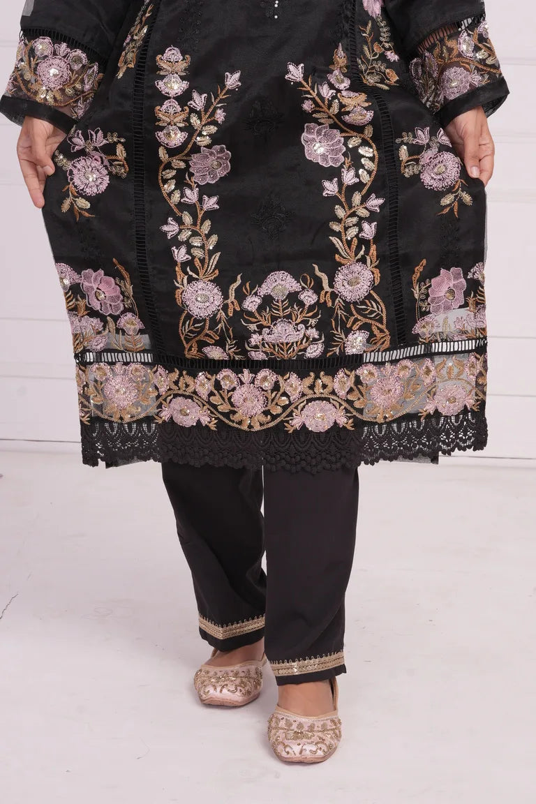 Ethnic motif zari sequinned embroidered silk kurta pant and dupatta