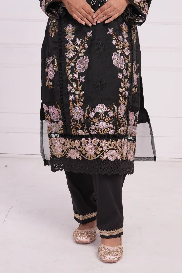 Ethnic motif zari sequinned embroidered silk kurta pant and dupatta