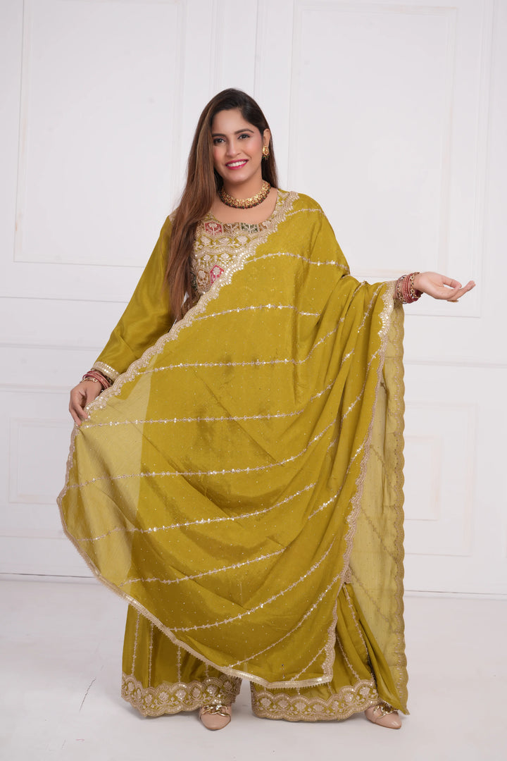 Women Ethnic motif and Zari embroidered Kurta With Sharara & Dupatta