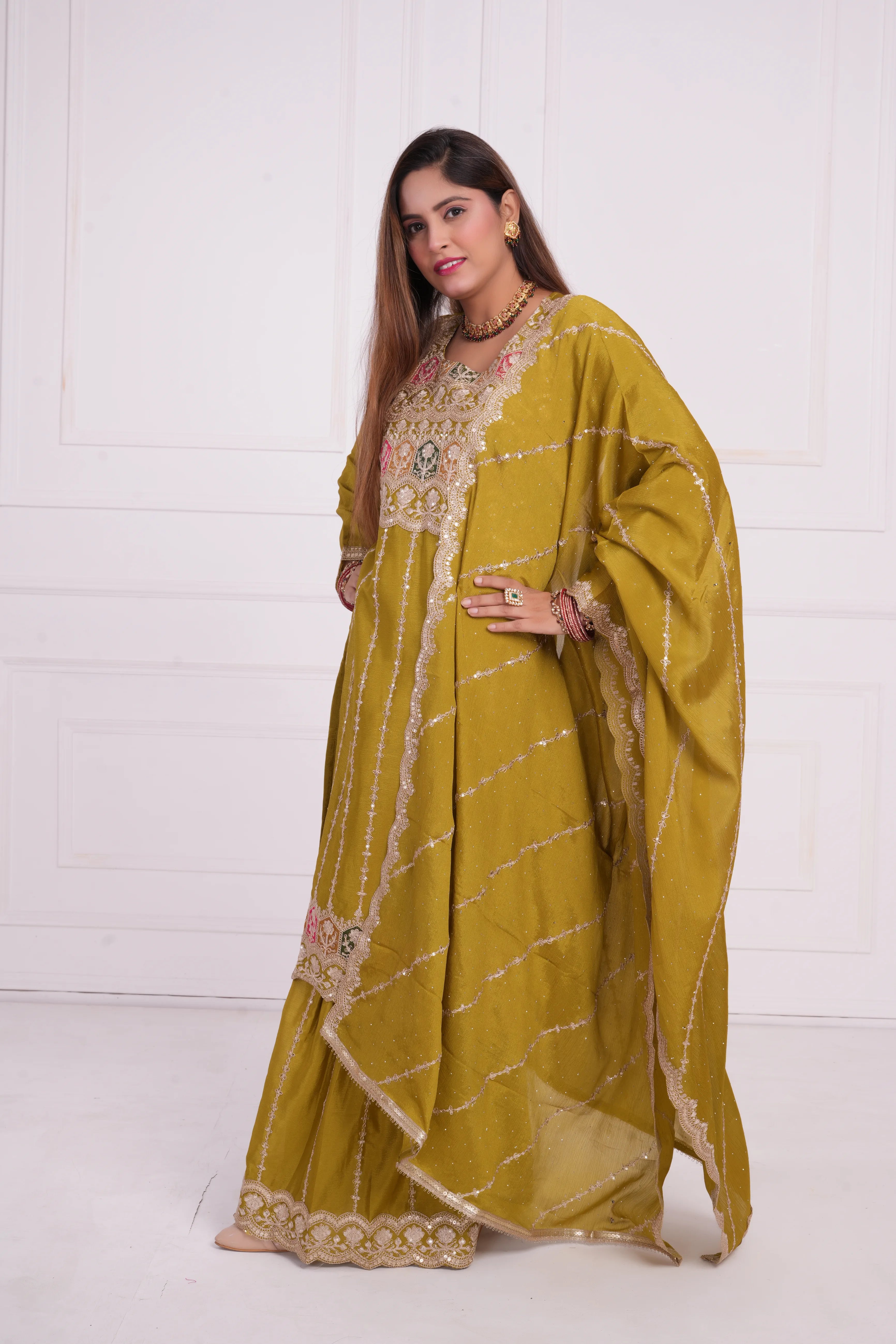 Women Ethnic motif and Zari embroidered Kurta With Sharara & Dupatta