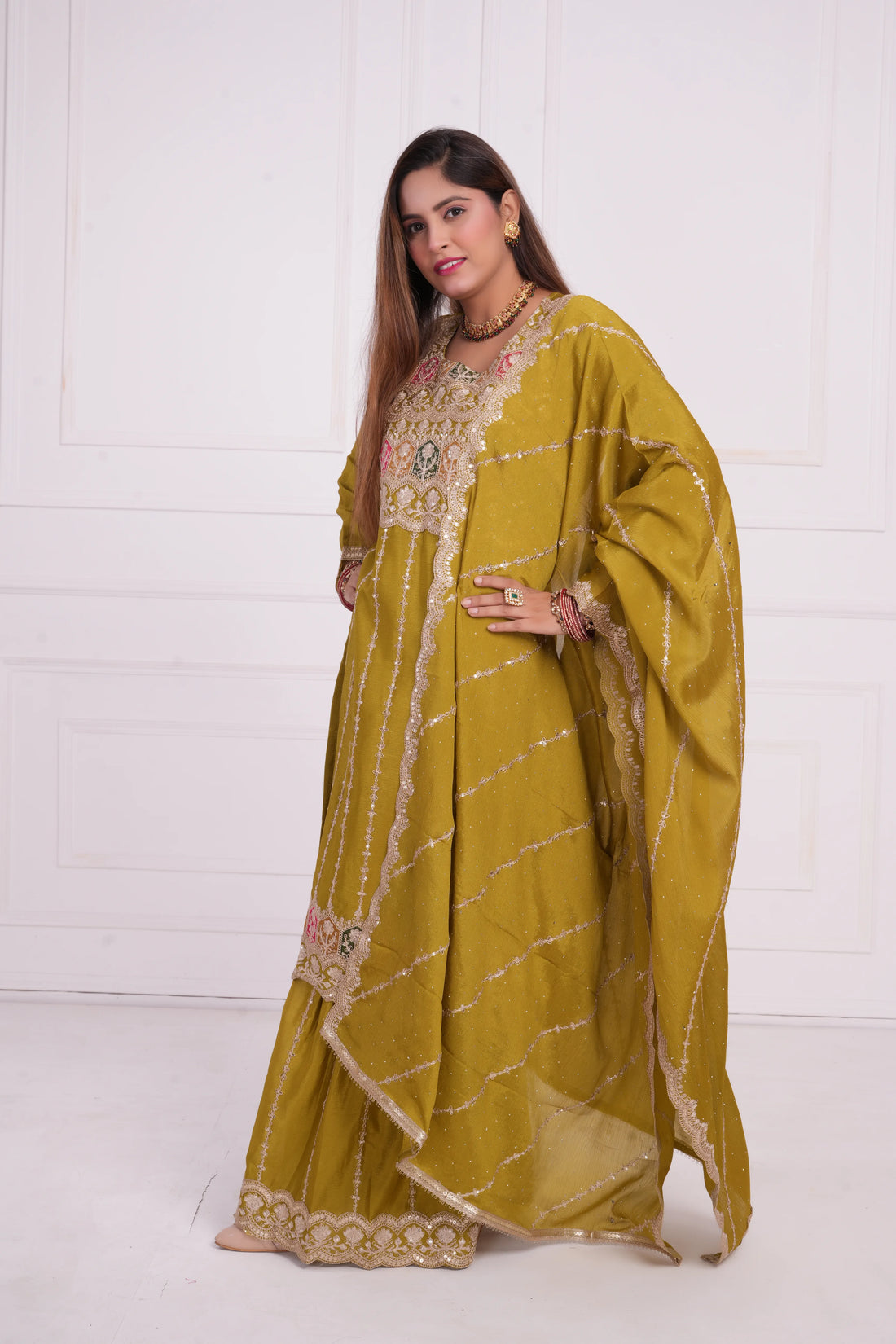 Women Ethnic motif and Zari embroidered Kurta With Sharara & Dupatta