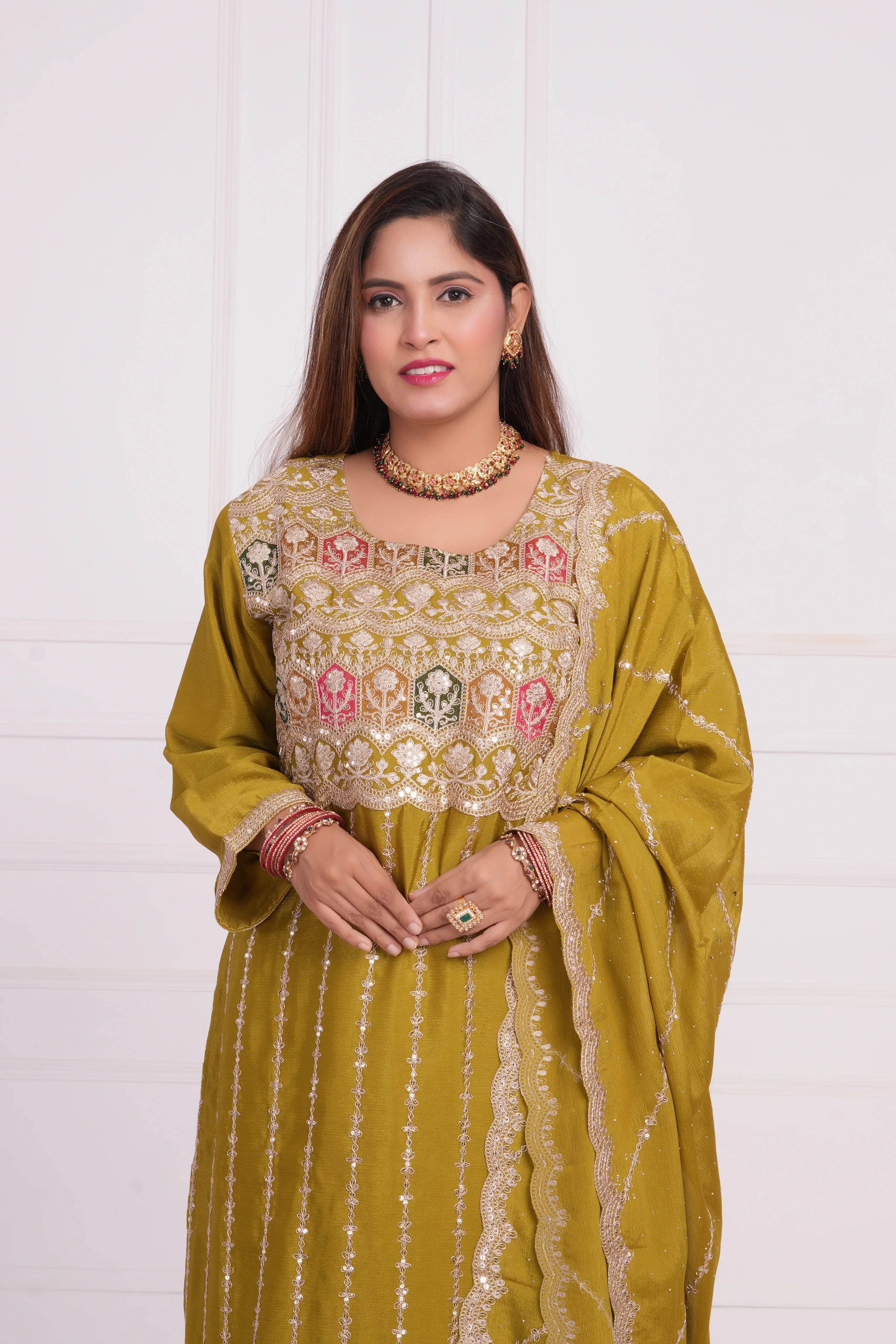 Women Ethnic motif and Zari embroidered Kurta With Sharara & Dupatta