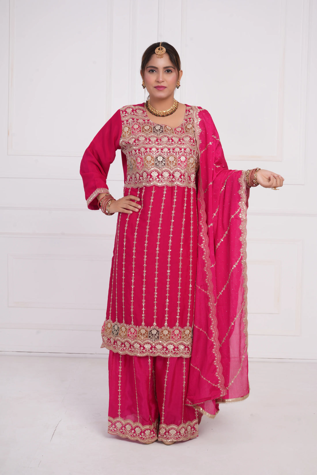 Women Ethnic motif and Zari embroidered Kurta With Sharara & Dupatta