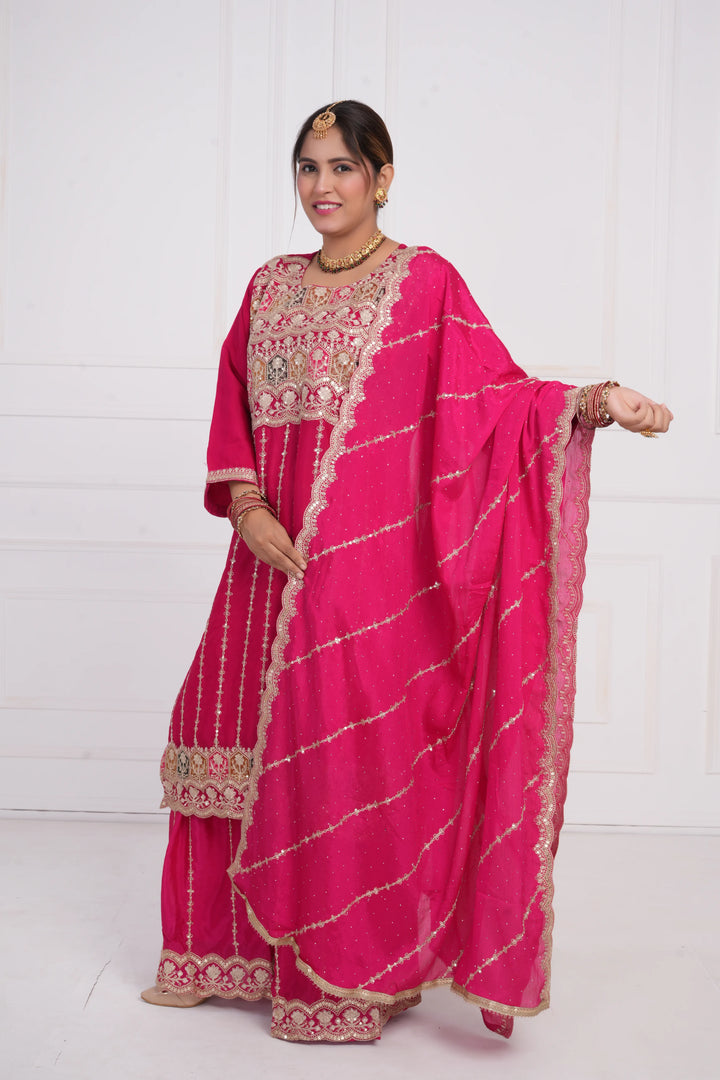 Women Ethnic motif and Zari embroidered Kurta With Sharara & Dupatta