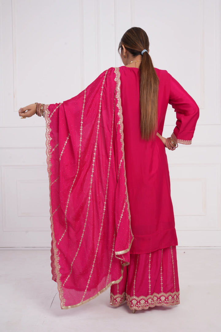 Women Ethnic motif and Zari embroidered Kurta With Sharara & Dupatta
