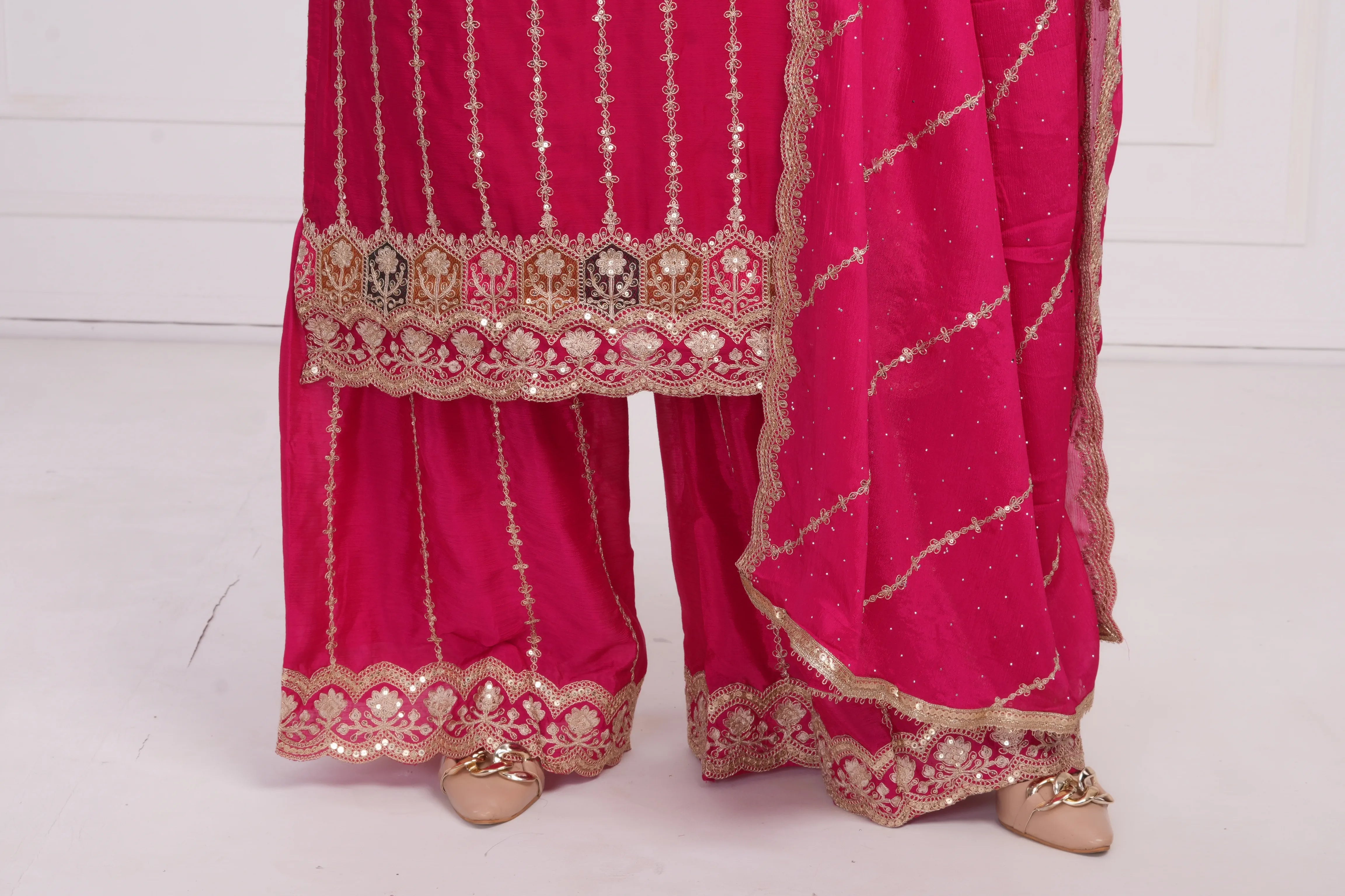Women Ethnic motif and Zari embroidered Kurta With Sharara & Dupatta