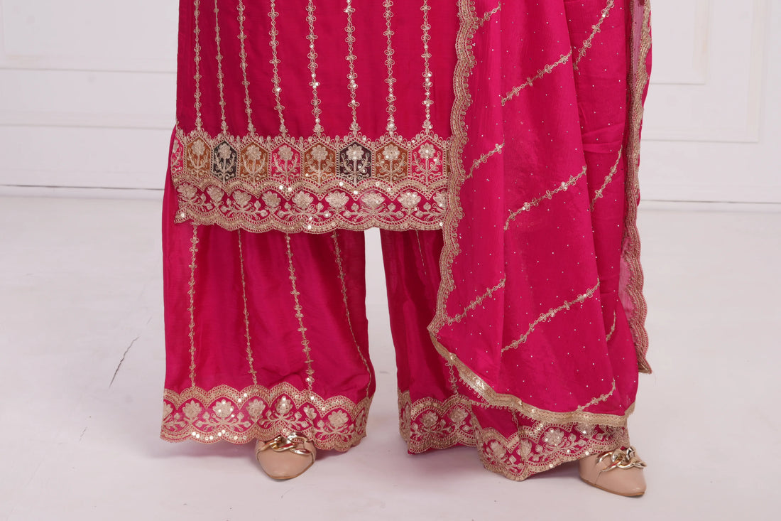 Women Ethnic motif and Zari embroidered Kurta With Sharara & Dupatta