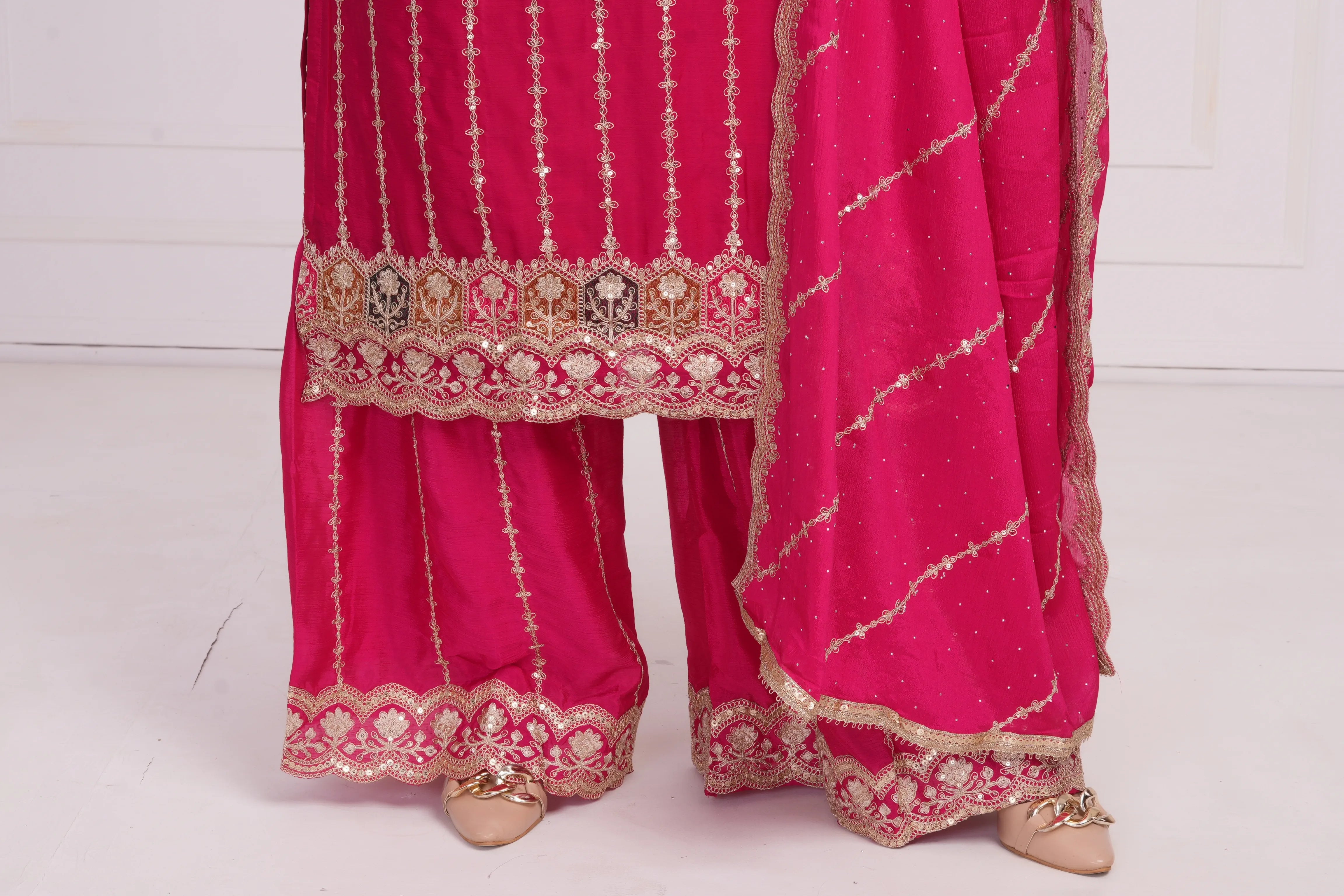 Women Ethnic motif and Zari embroidered Kurta With Sharara & Dupatta