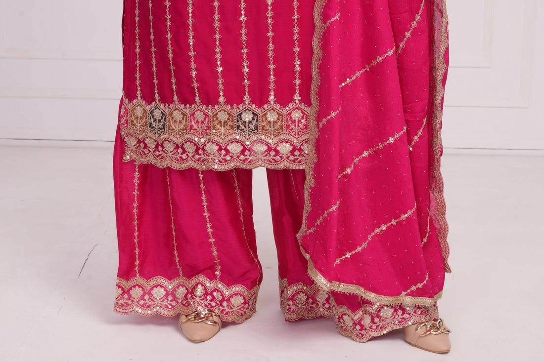 Women Ethnic motif and Zari embroidered Kurta With Sharara & Dupatta
