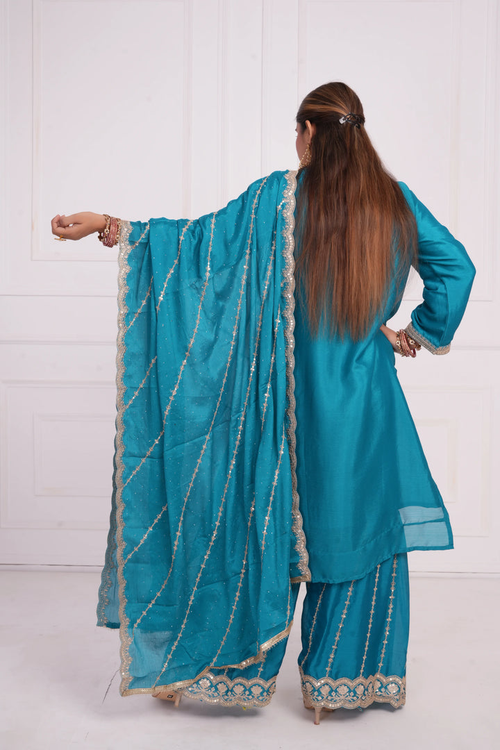 Women Ethnic motif and Zari embroidered Kurta With Sharara & Dupatta