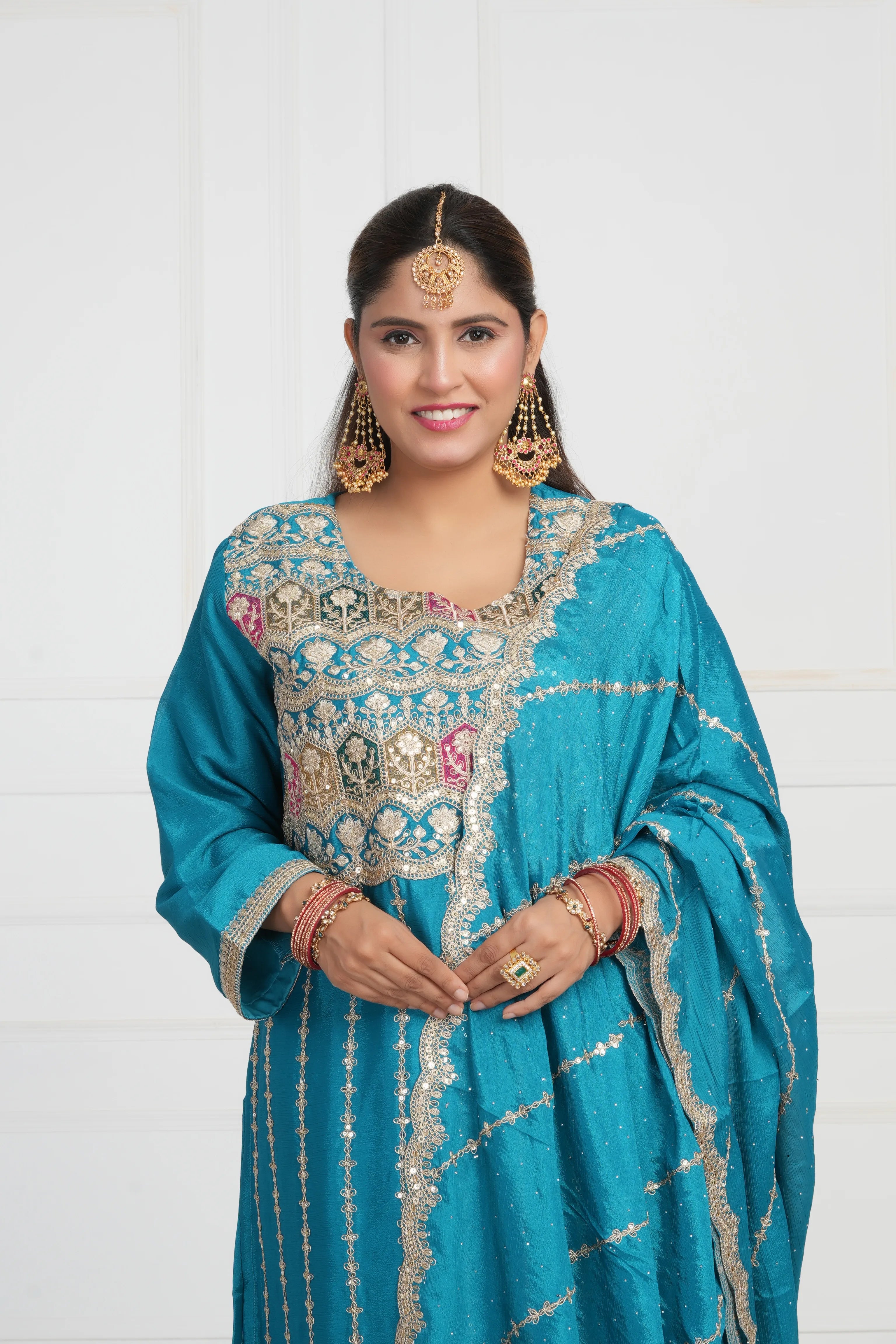 Women Ethnic motif and Zari embroidered Kurta With Sharara & Dupatta