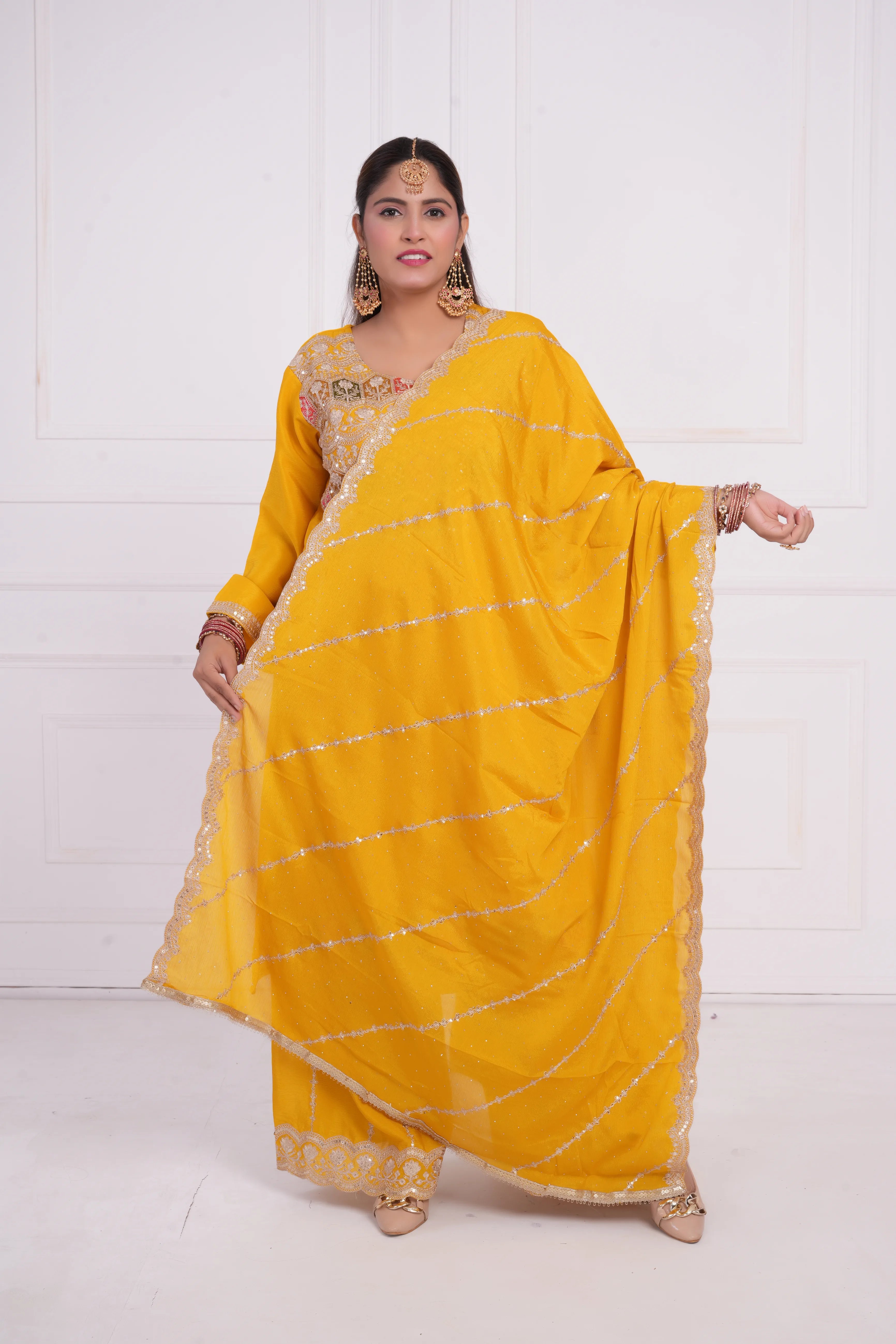 Women Ethnic motif and Zari embroidered Kurta With Sharara & Dupatta