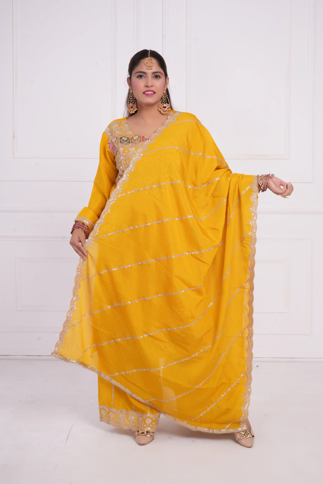 Women Ethnic motif and Zari embroidered Kurta With Sharara & Dupatta
