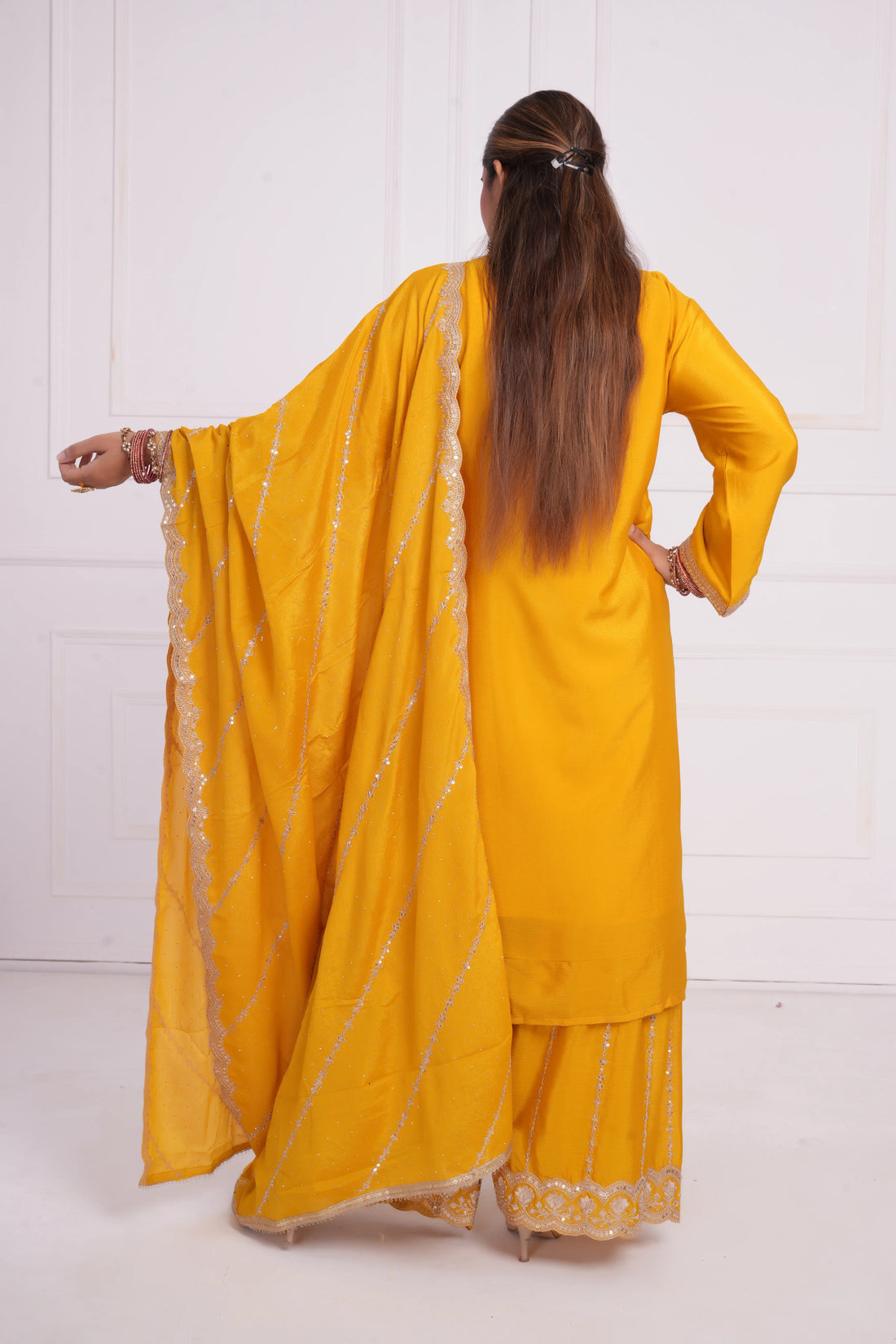 Women Ethnic motif and Zari embroidered Kurta With Sharara & Dupatta