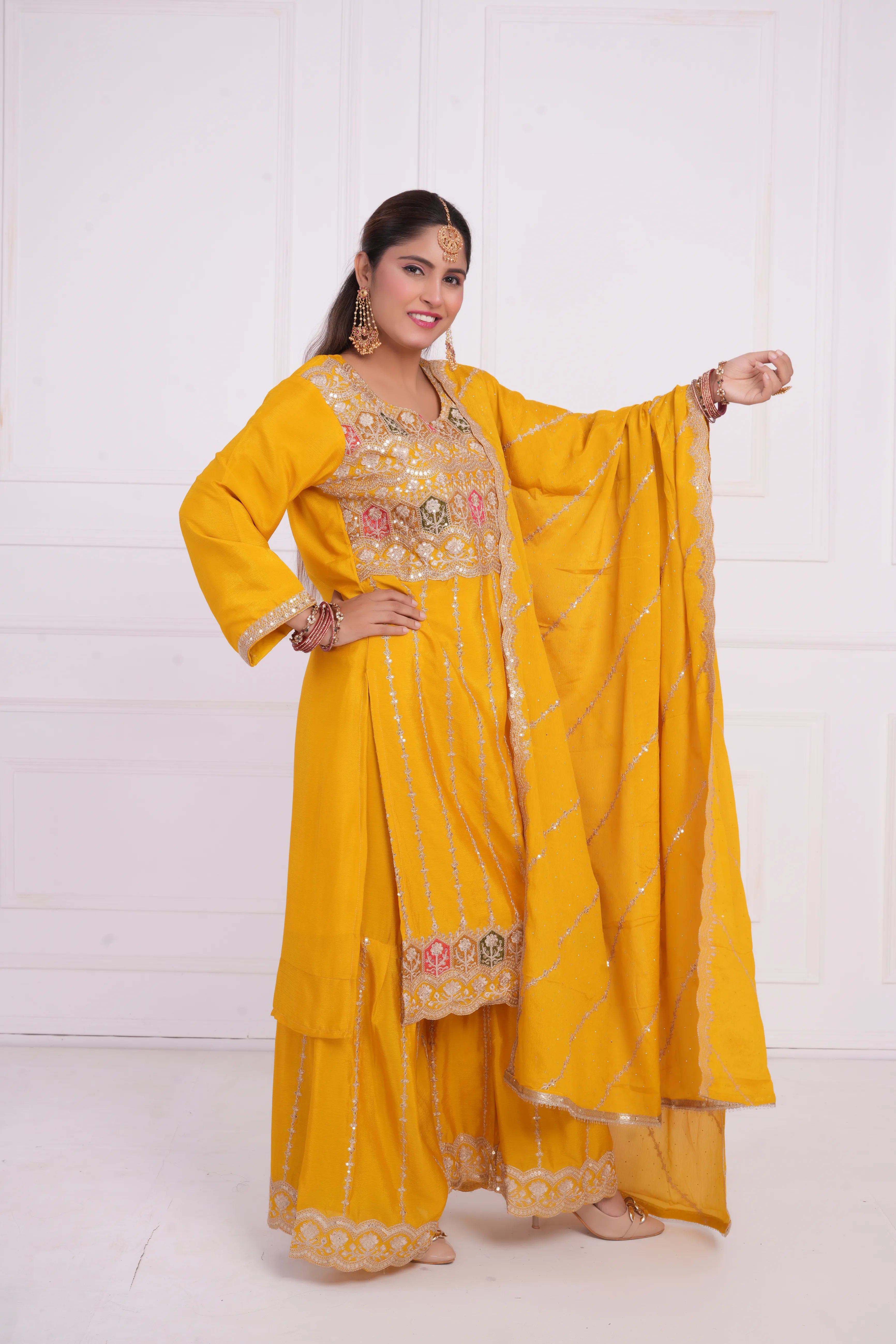 Women Ethnic motif and Zari embroidered Kurta With Sharara & Dupatta