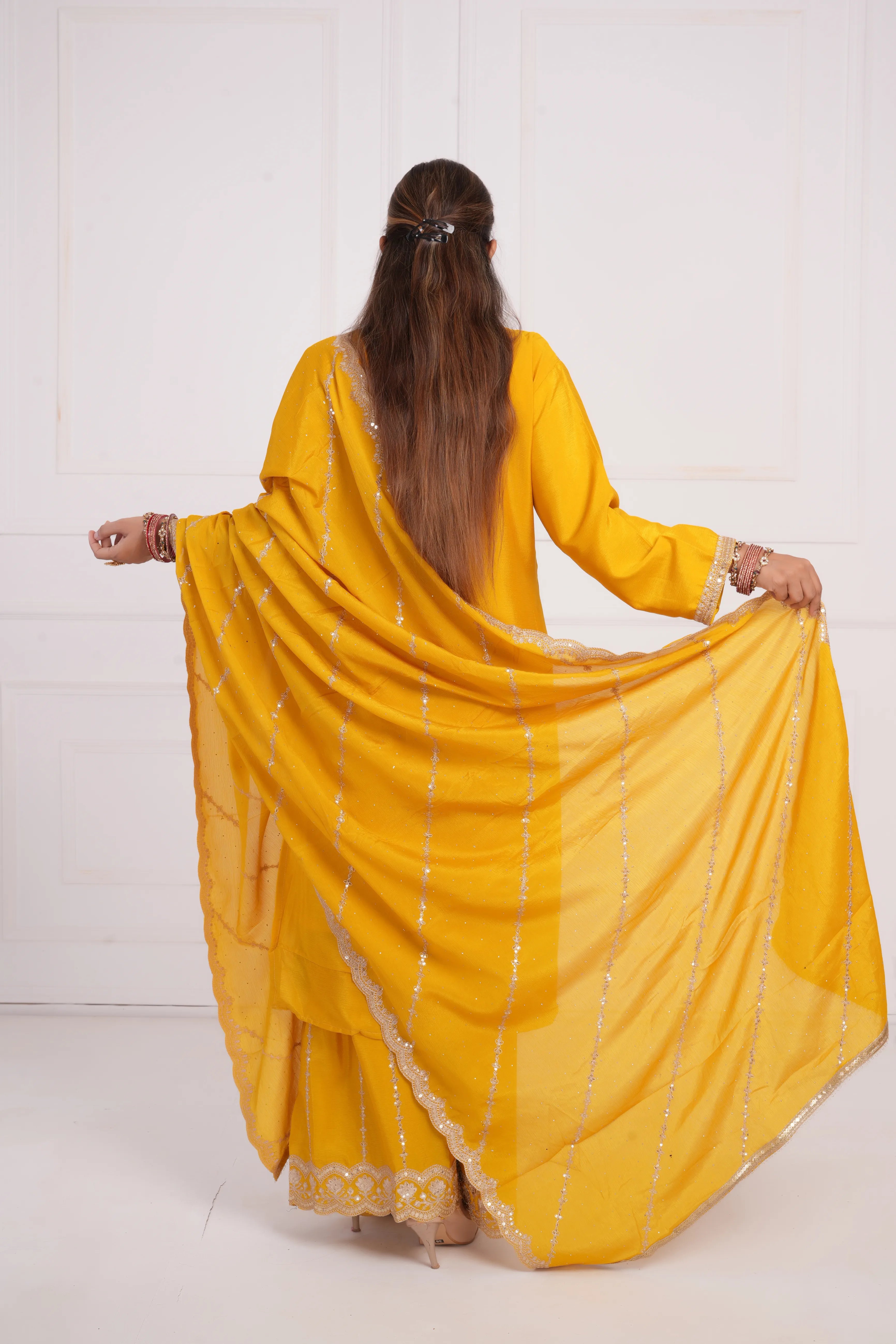 Women Ethnic motif and Zari embroidered Kurta With Sharara & Dupatta