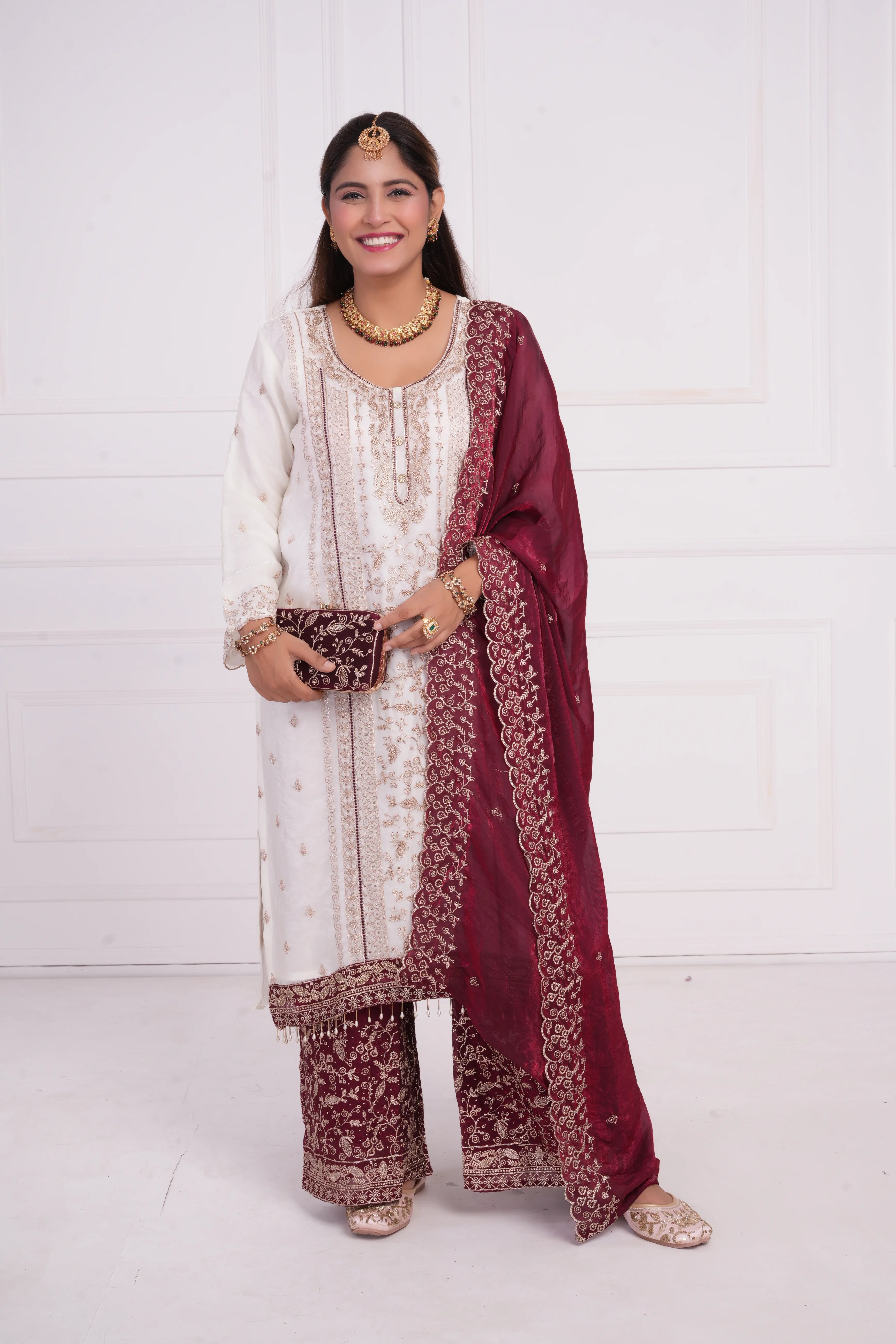 Women Ethnic motif and Zari embroidered Kurta With Sharara & Dupatta