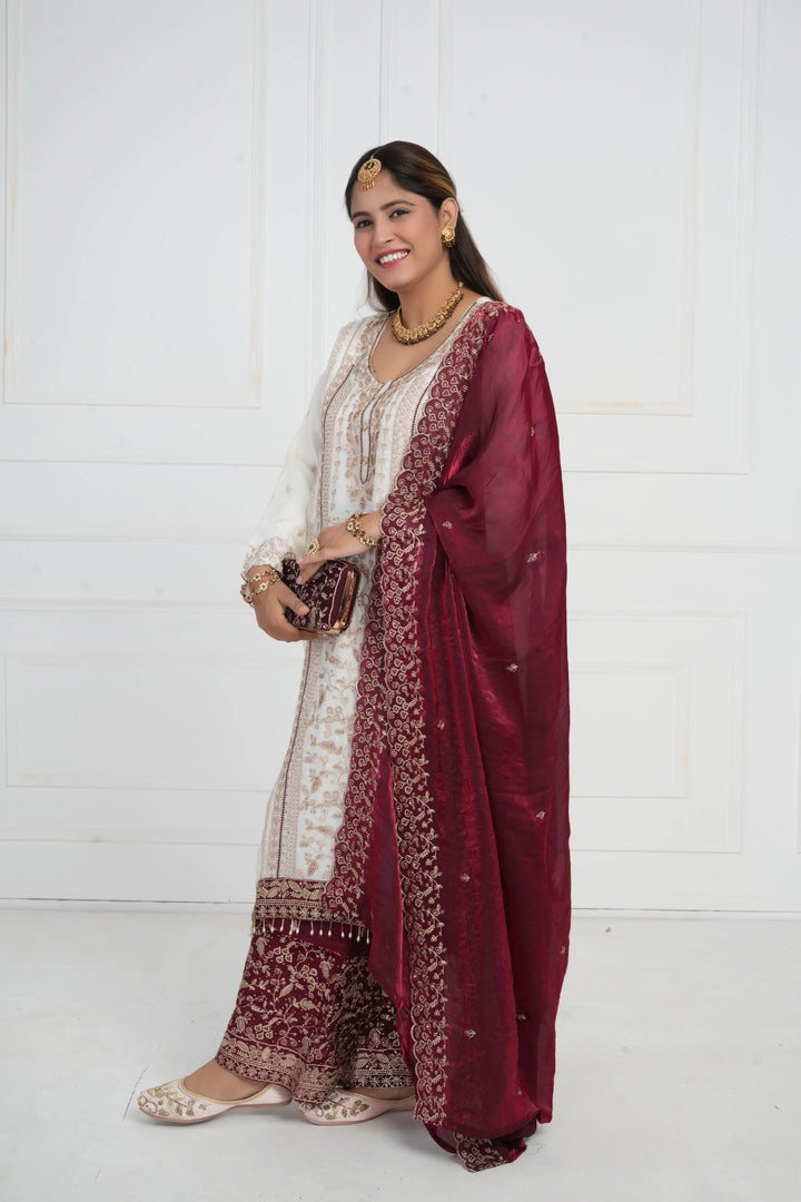 Women Ethnic motif and Zari embroidered Kurta With Sharara & Dupatta