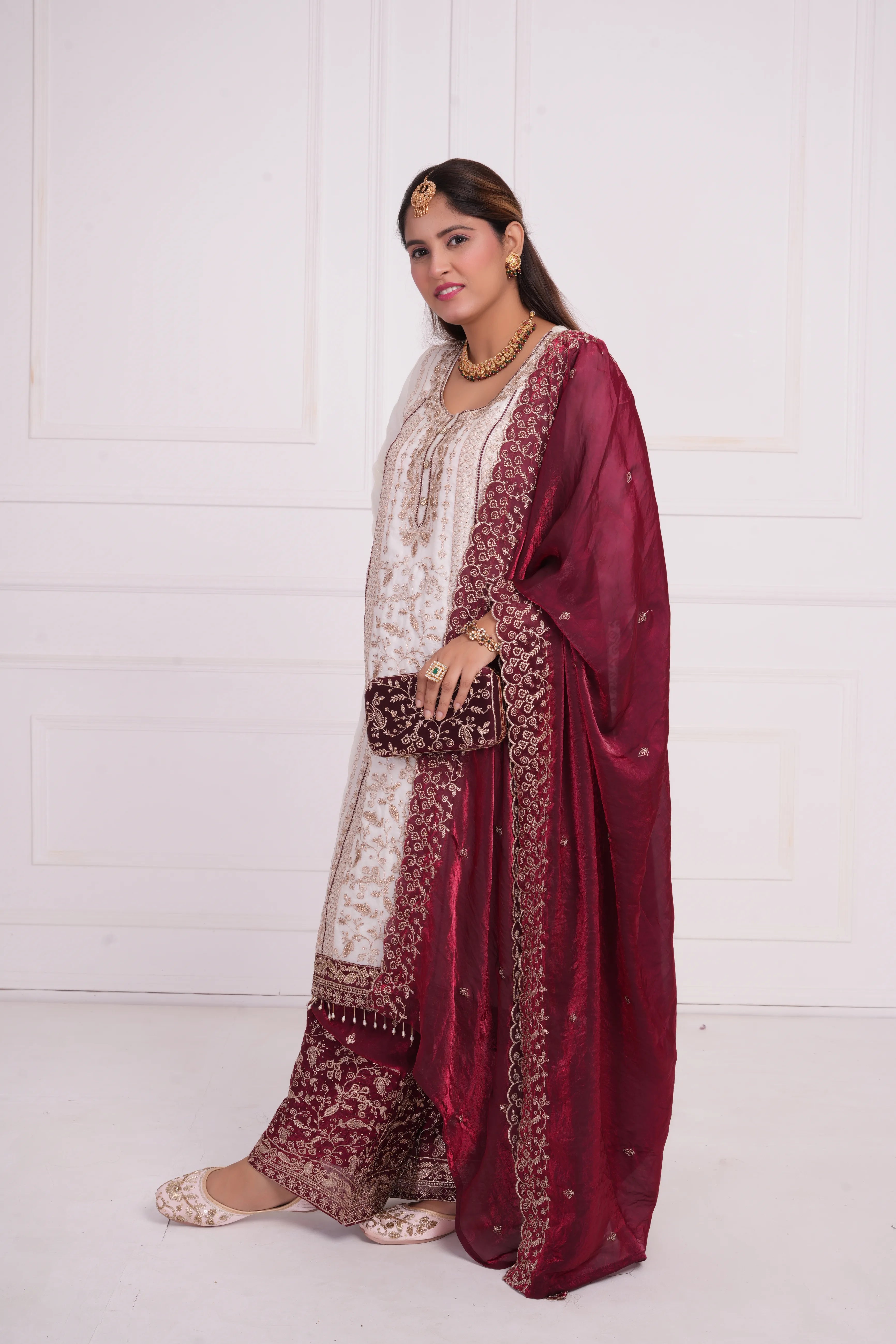 Women Ethnic motif and Zari embroidered Kurta With Sharara & Dupatta