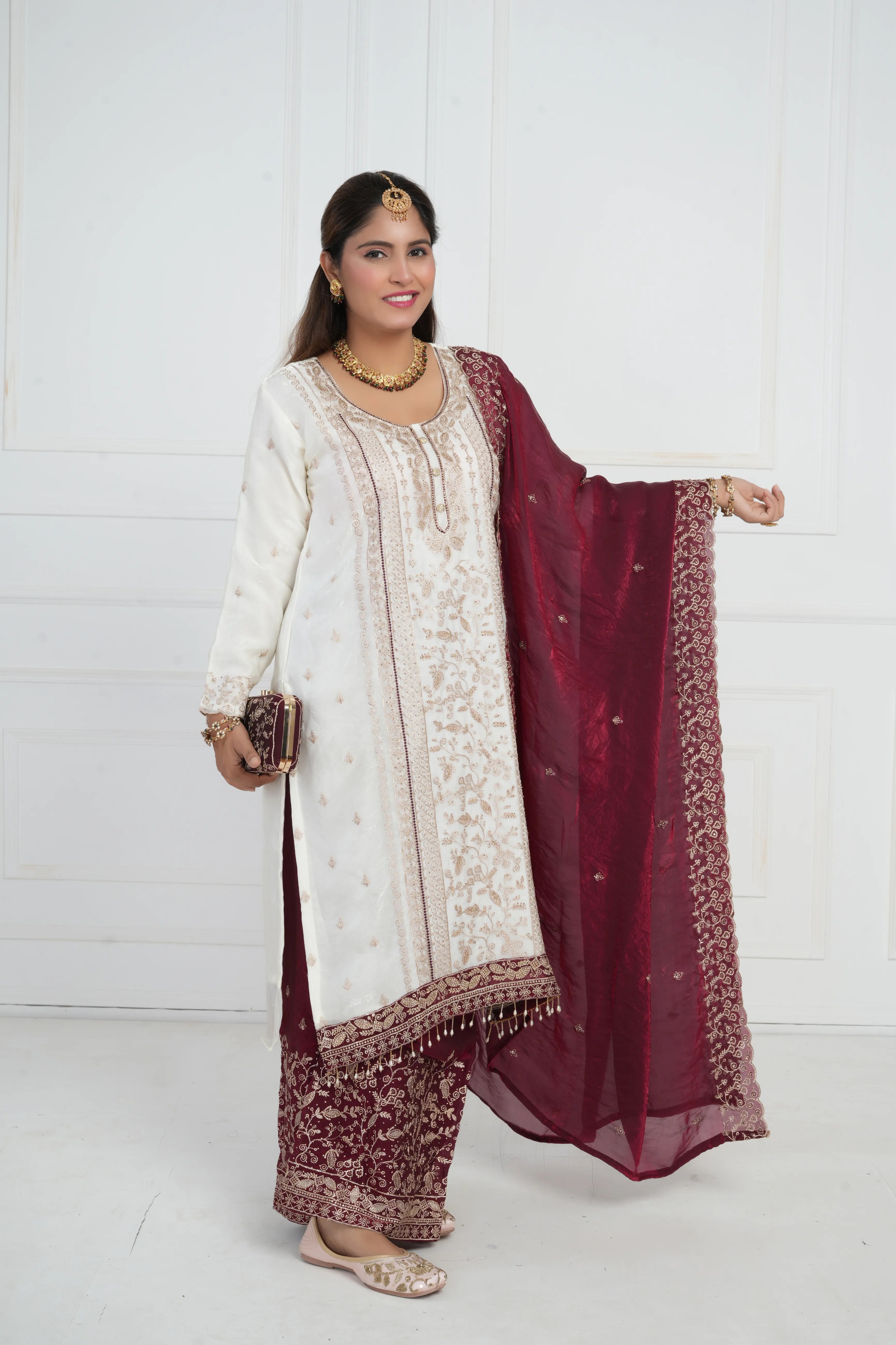Women Ethnic motif and Zari embroidered Kurta With Sharara & Dupatta
