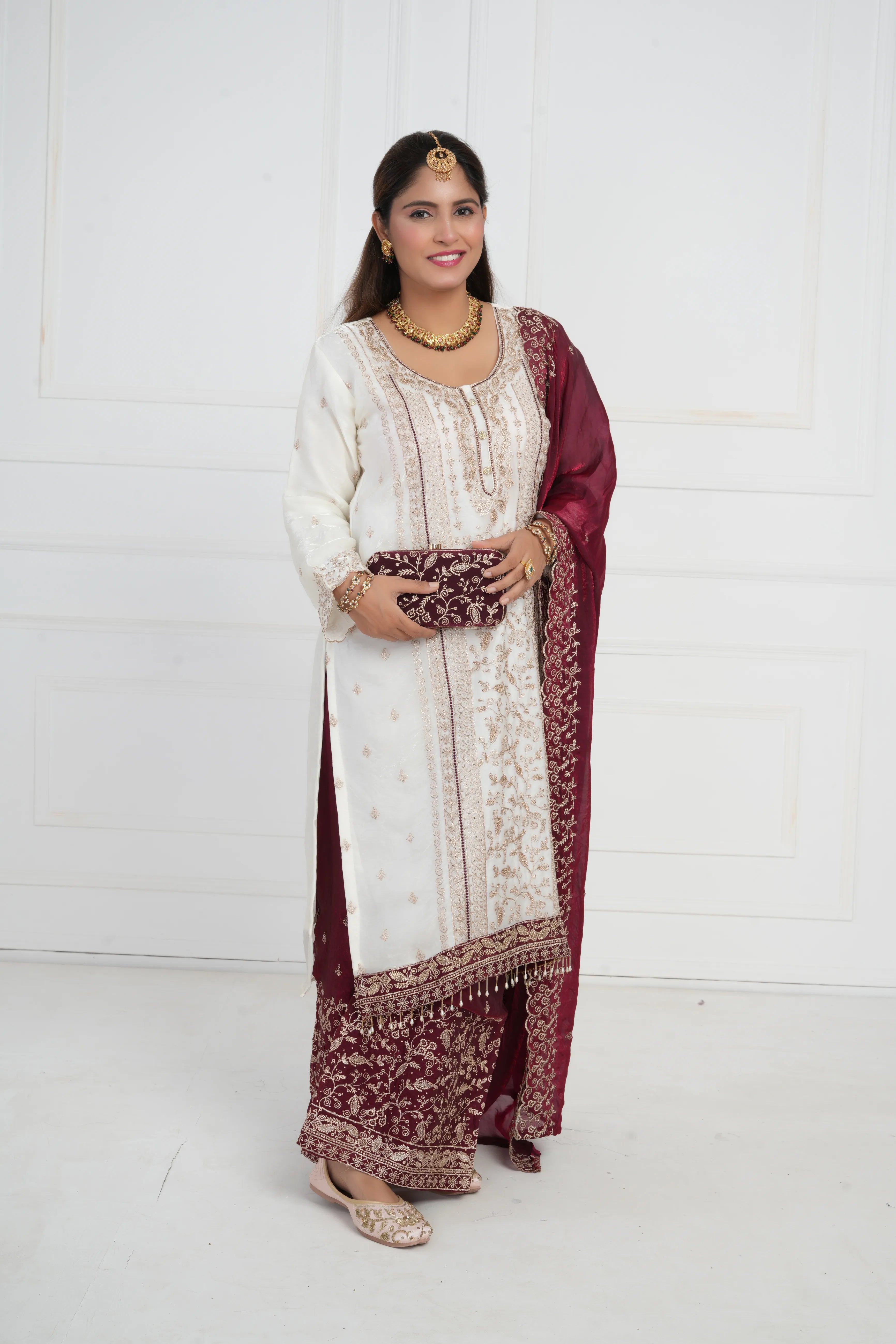 Women Ethnic motif and Zari embroidered Kurta With Sharara & Dupatta