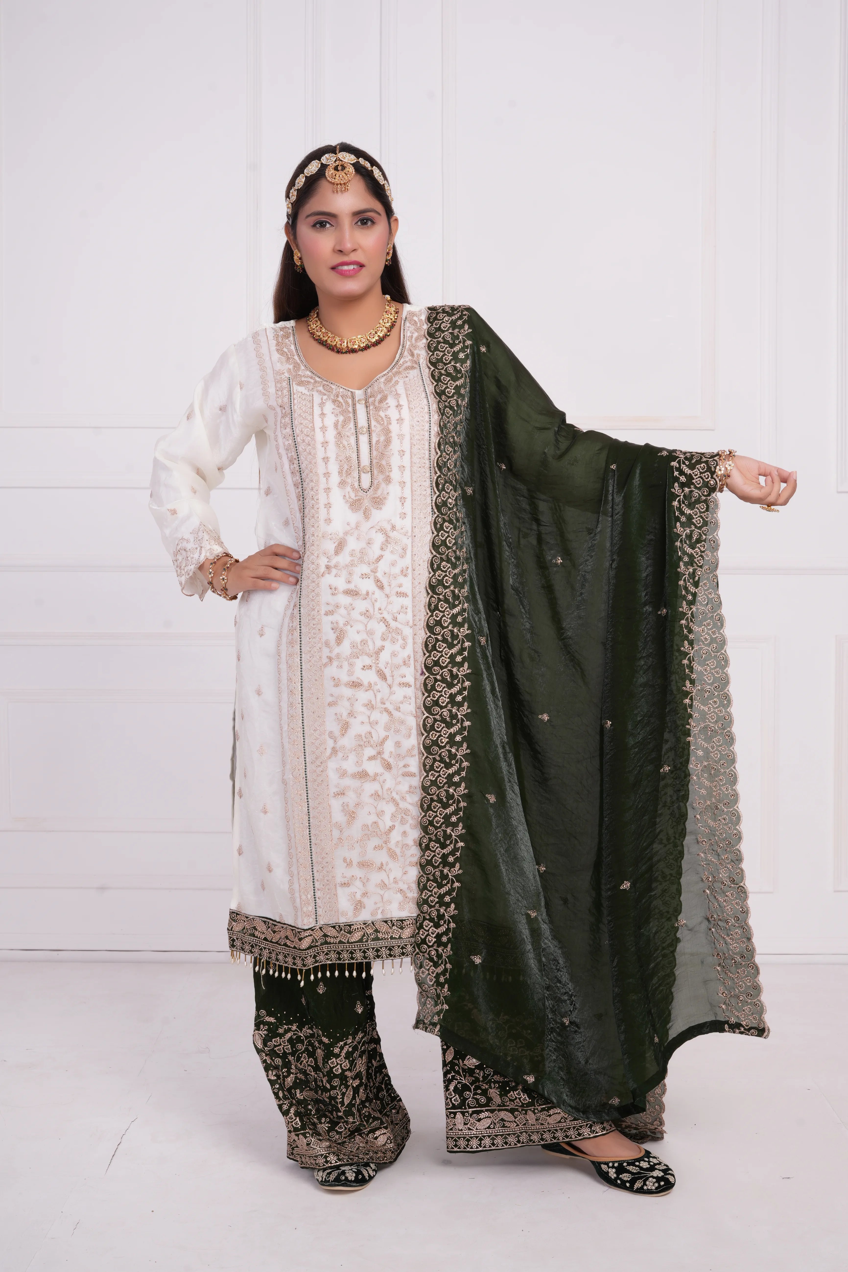 Women Ethnic motif and Zari embroidered Kurta With Sharara & Dupatta
