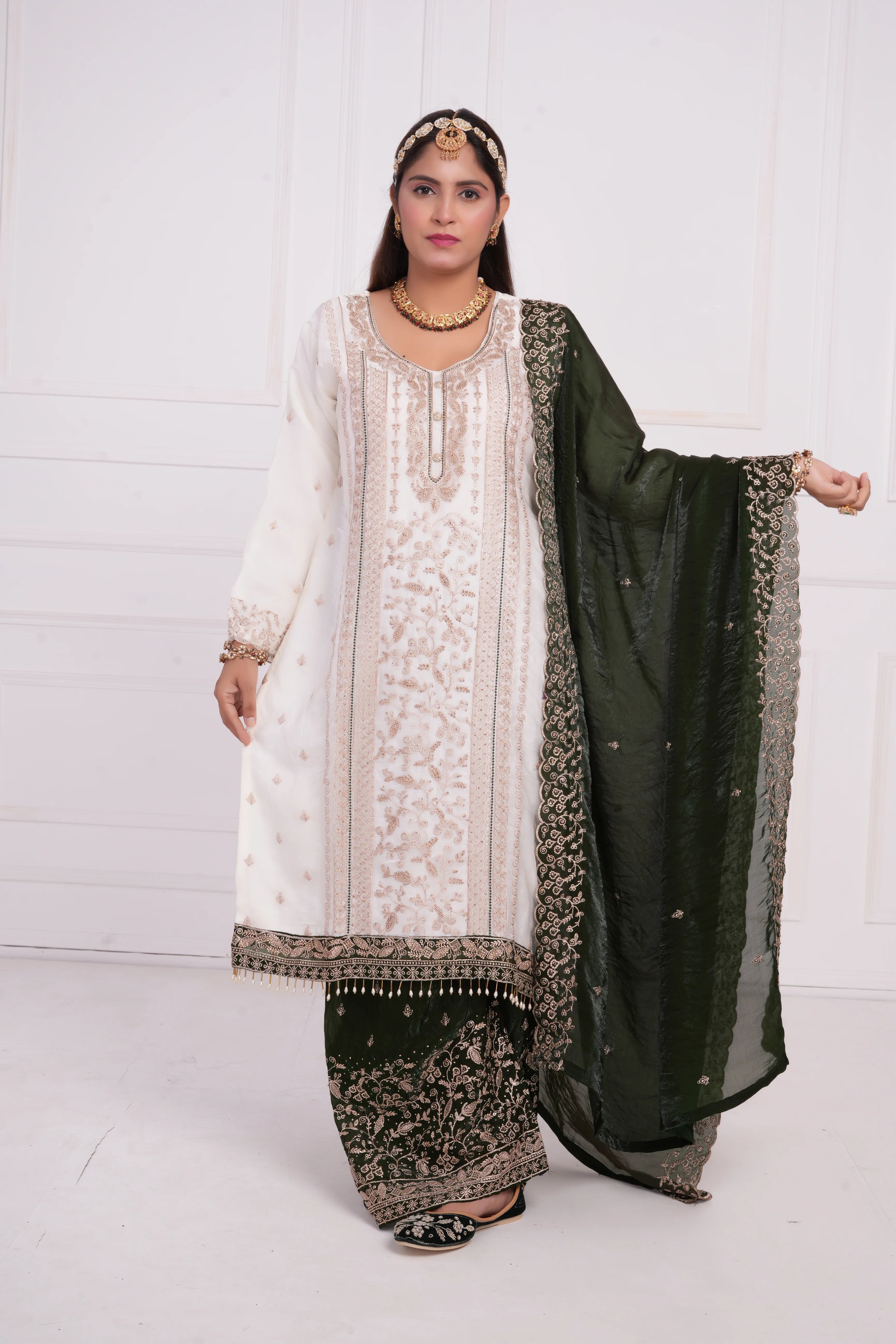 Women Ethnic motif and Zari embroidered Kurta With Sharara & Dupatta