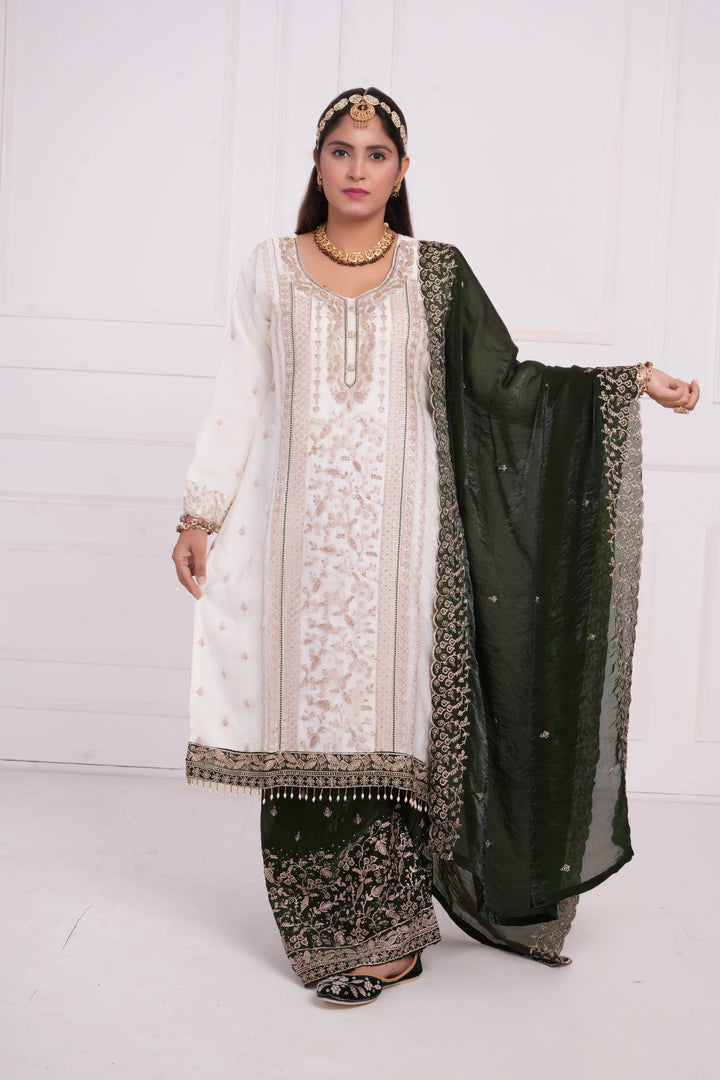 Women Ethnic motif and Zari embroidered Kurta With Sharara & Dupatta