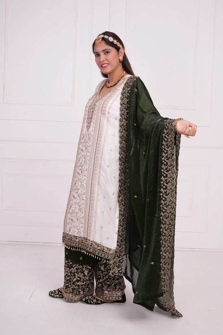 Women Ethnic motif and Zari embroidered Kurta With Sharara & Dupatta