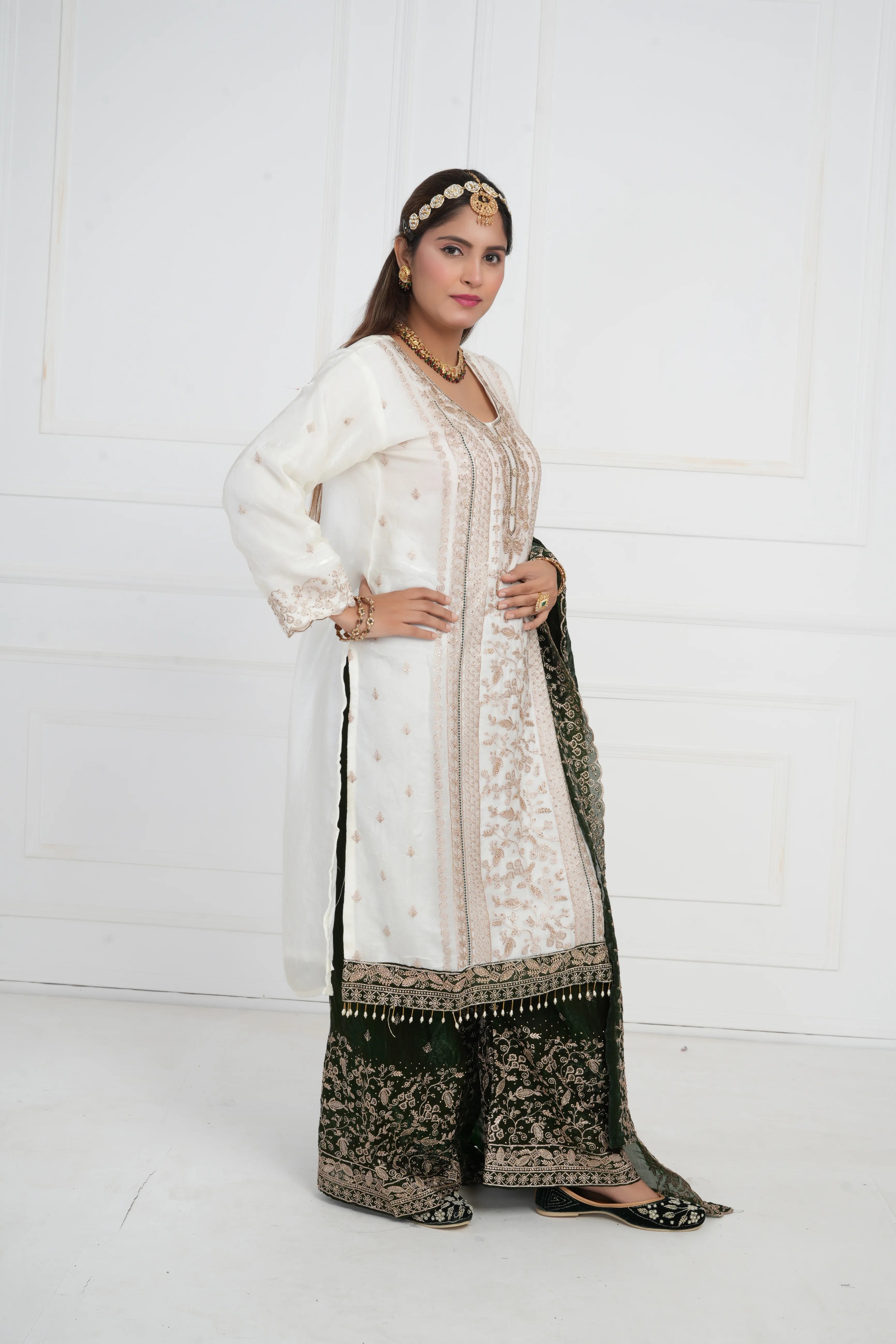 Women Ethnic motif and Zari embroidered Kurta With Sharara & Dupatta