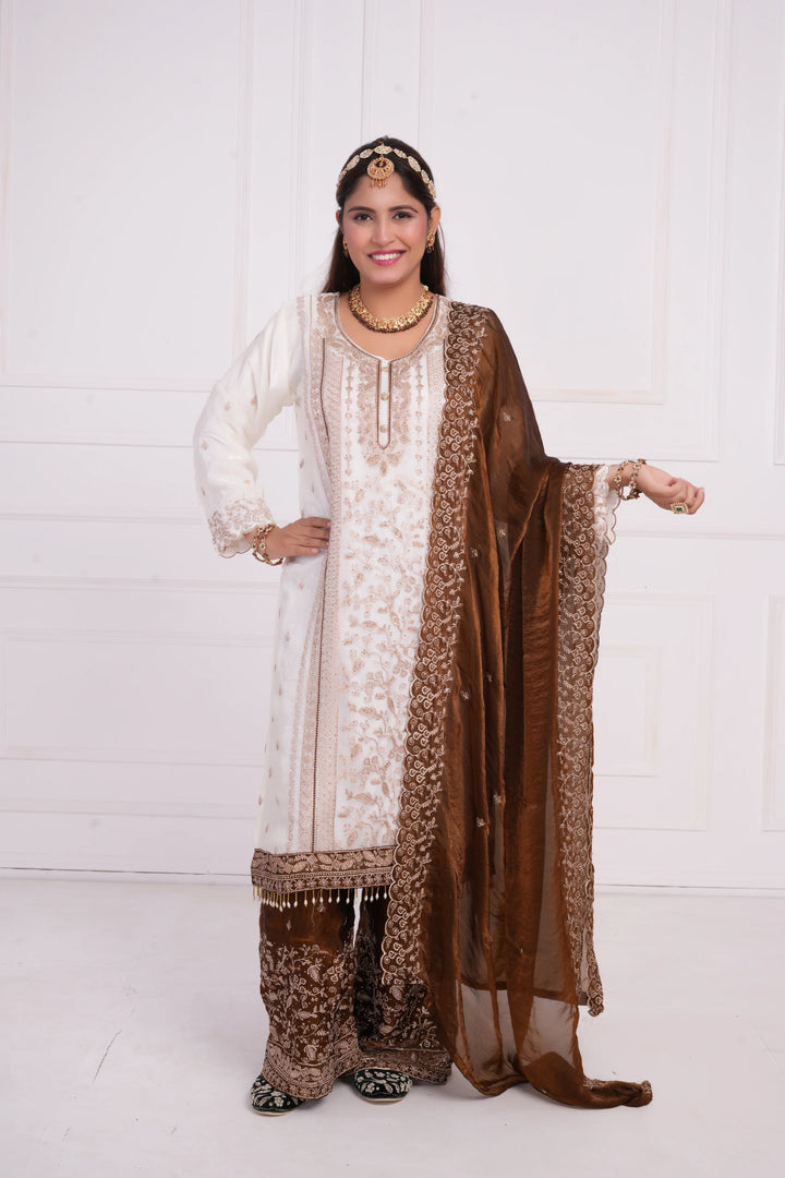 Women Ethnic motif and Zari embroidered Kurta With Sharara & Dupatta