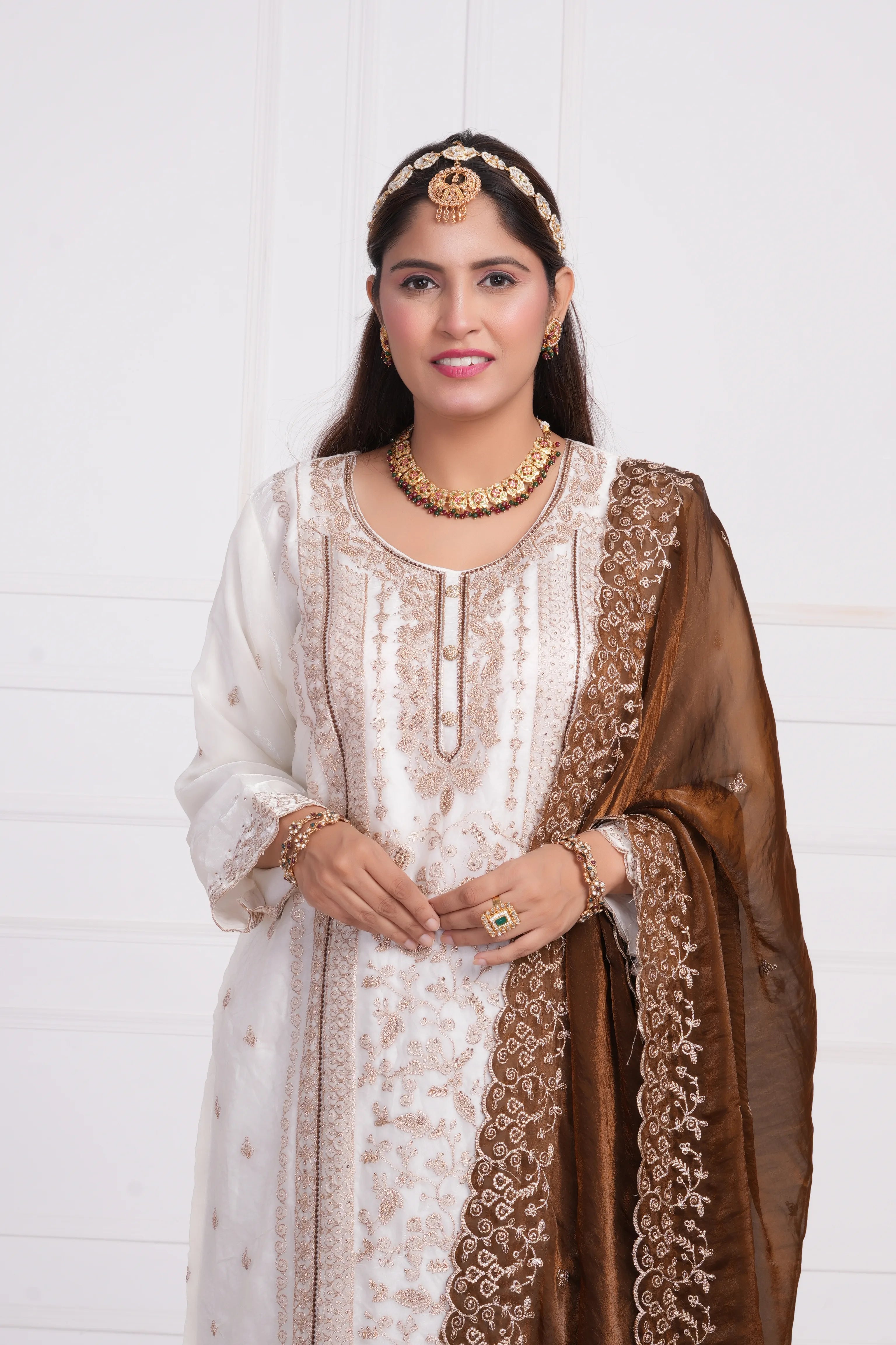 Women Ethnic motif and Zari embroidered Kurta With Sharara & Dupatta