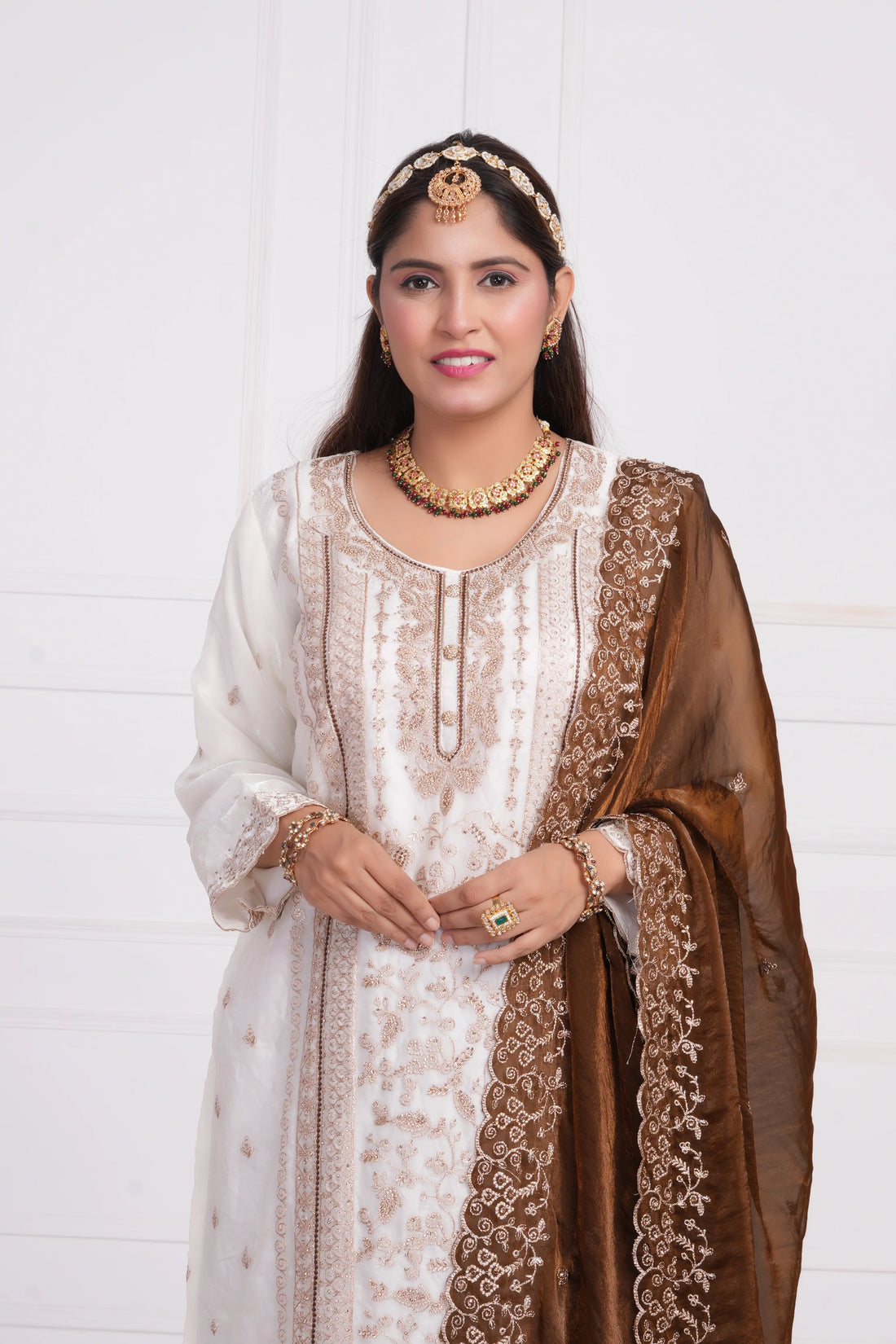 Women Ethnic motif and Zari embroidered Kurta With Sharara & Dupatta