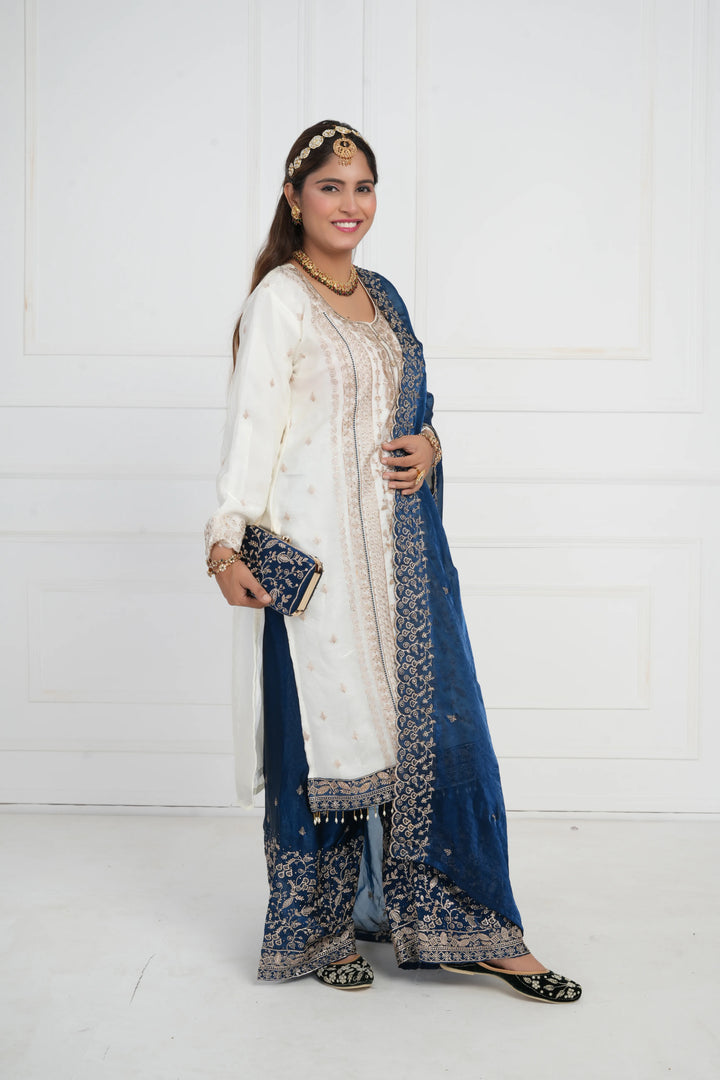 Women Ethnic motif and Zari embroidered Kurta With Sharara & Dupatta