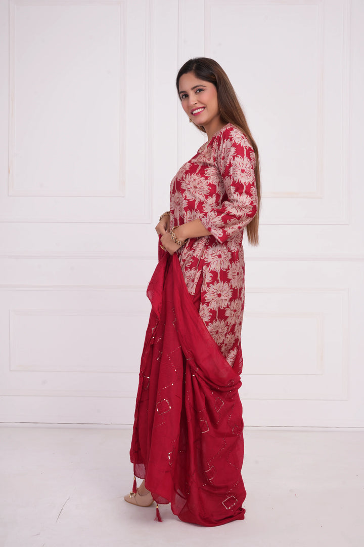Ethnic motif zari sequinned embroidered silk kurta pant and dupatta