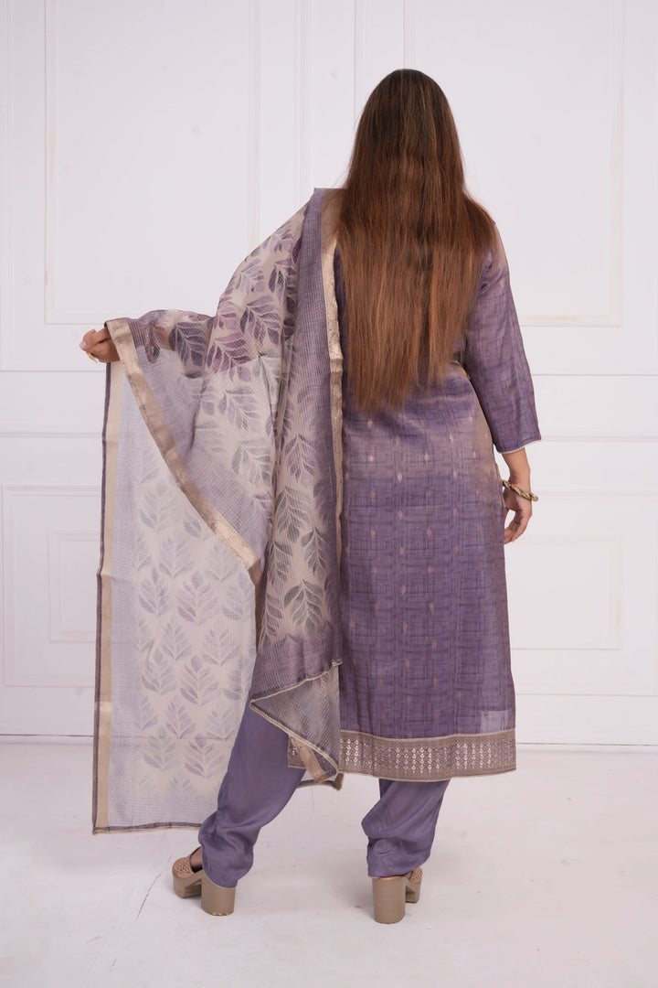 Ethnic motif zari sequinned embroidered silk kurta pant and dupatta
