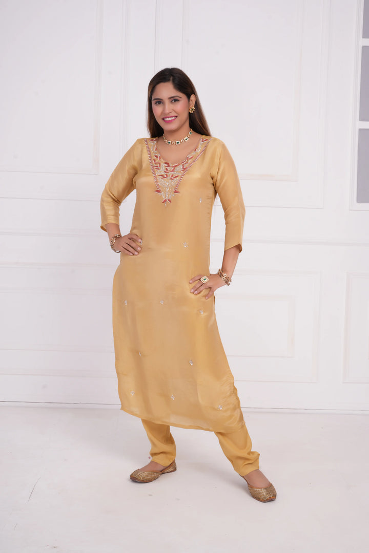 Women ethnic motif and Zari Embroidered Silk Kurta with Trouser & Dupatta