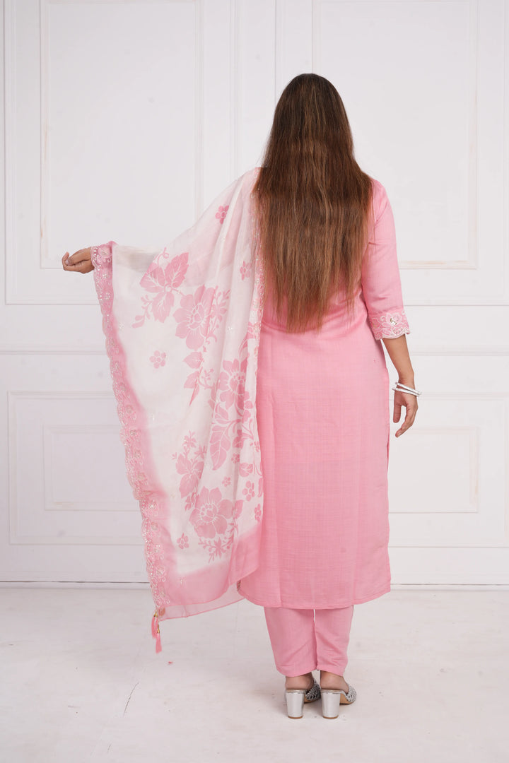 Ethnic motif zari sequinned embroidered silk kurta pant and dupatta