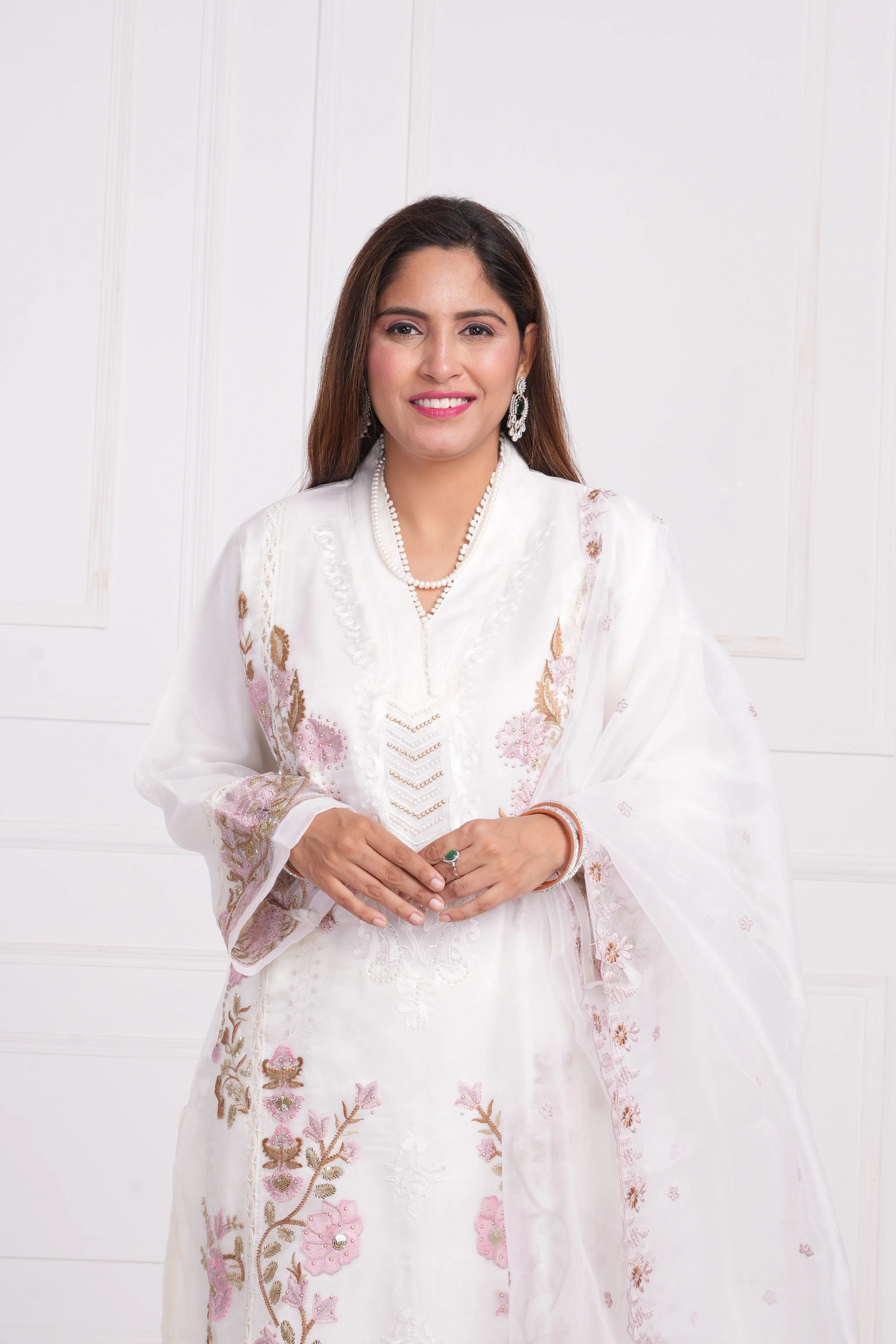 Ethnic motif zari sequinned embroidered silk kurta pant and dupatta