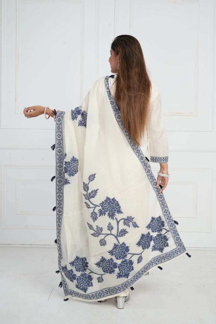 Ethnic motif zari sequinned embroidered silk kurta pant and dupatta