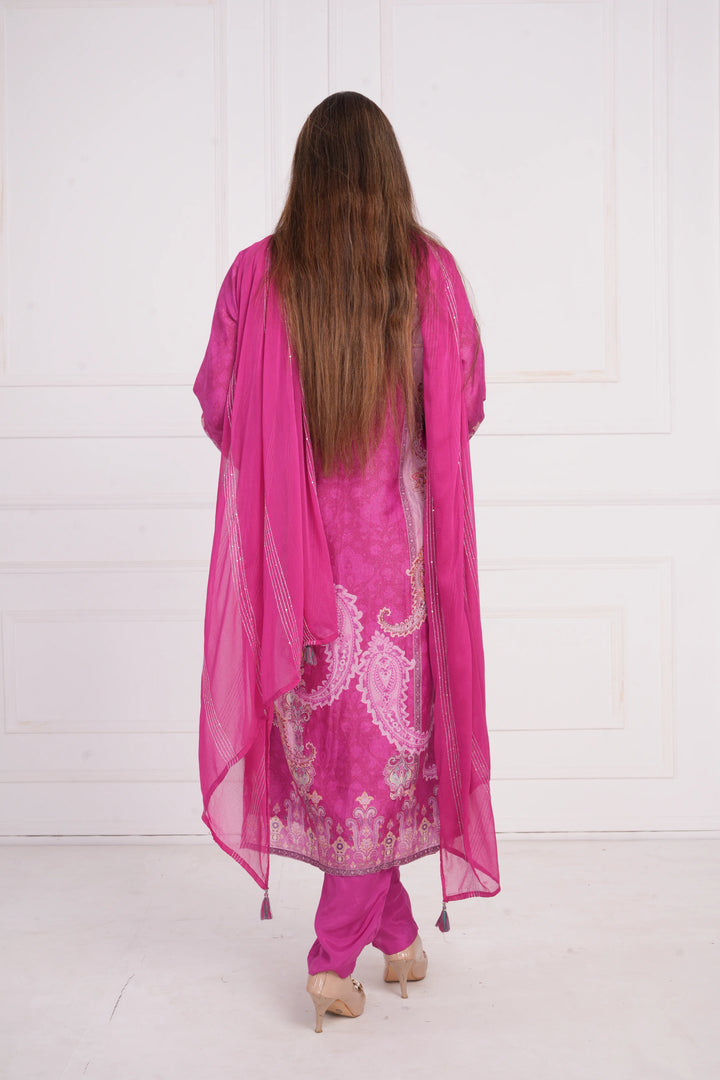 Ethnic motif zari sequinned embroidered silk kurta pant and dupatta
