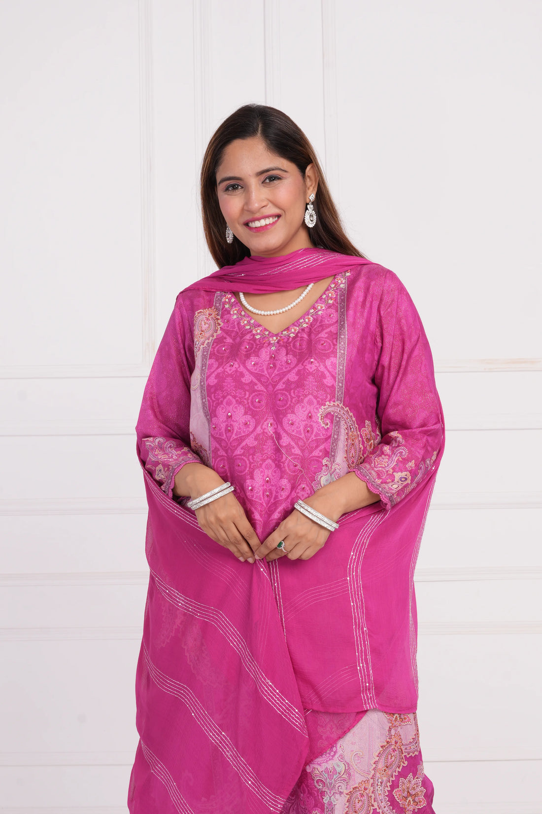 Ethnic motif zari sequinned embroidered silk kurta pant and dupatta