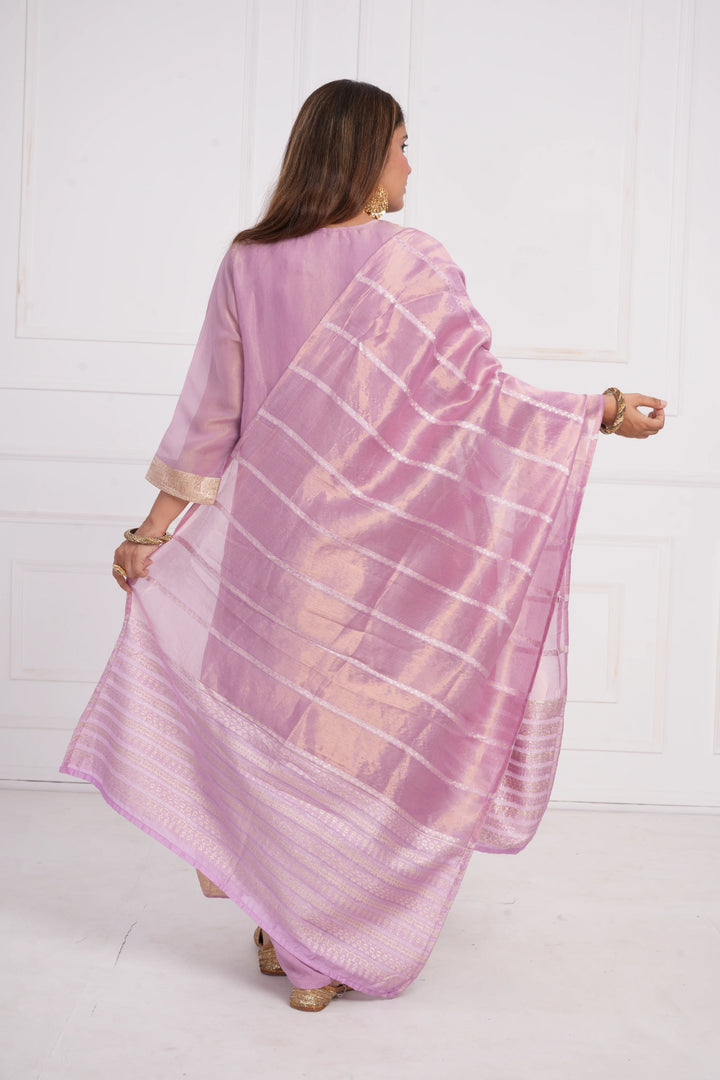 Ethnic motif zari sequinned embroidered silk kurta pant and dupatta
