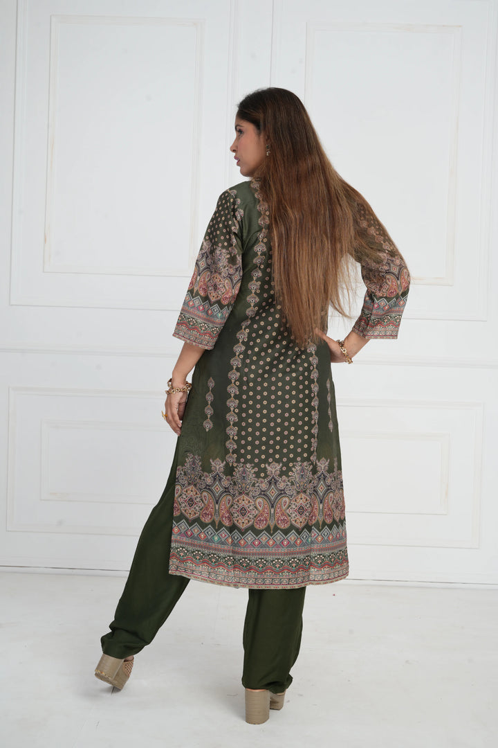 Ethnic motif zari sequinned embroidered silk kurta pant and dupatta